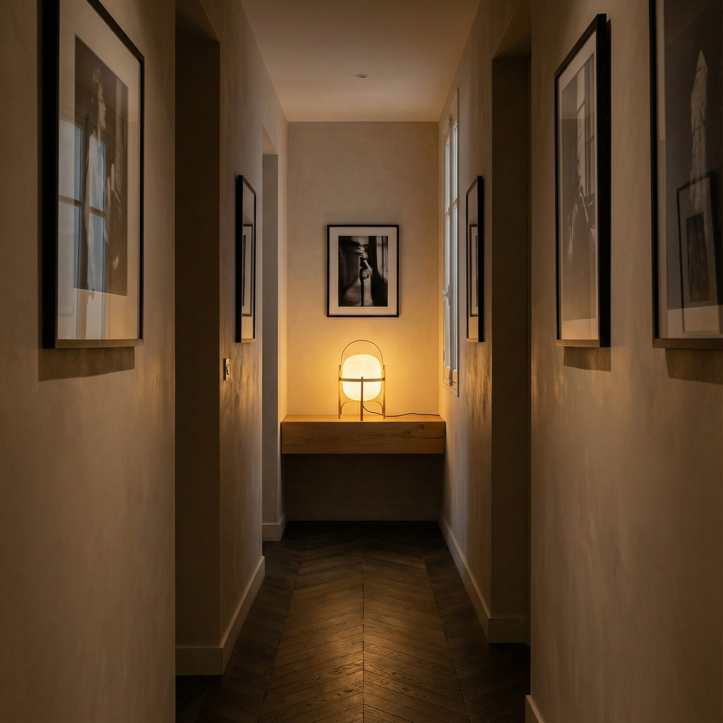 Lampe de Table LED Minimaliste Bois Verre Givré