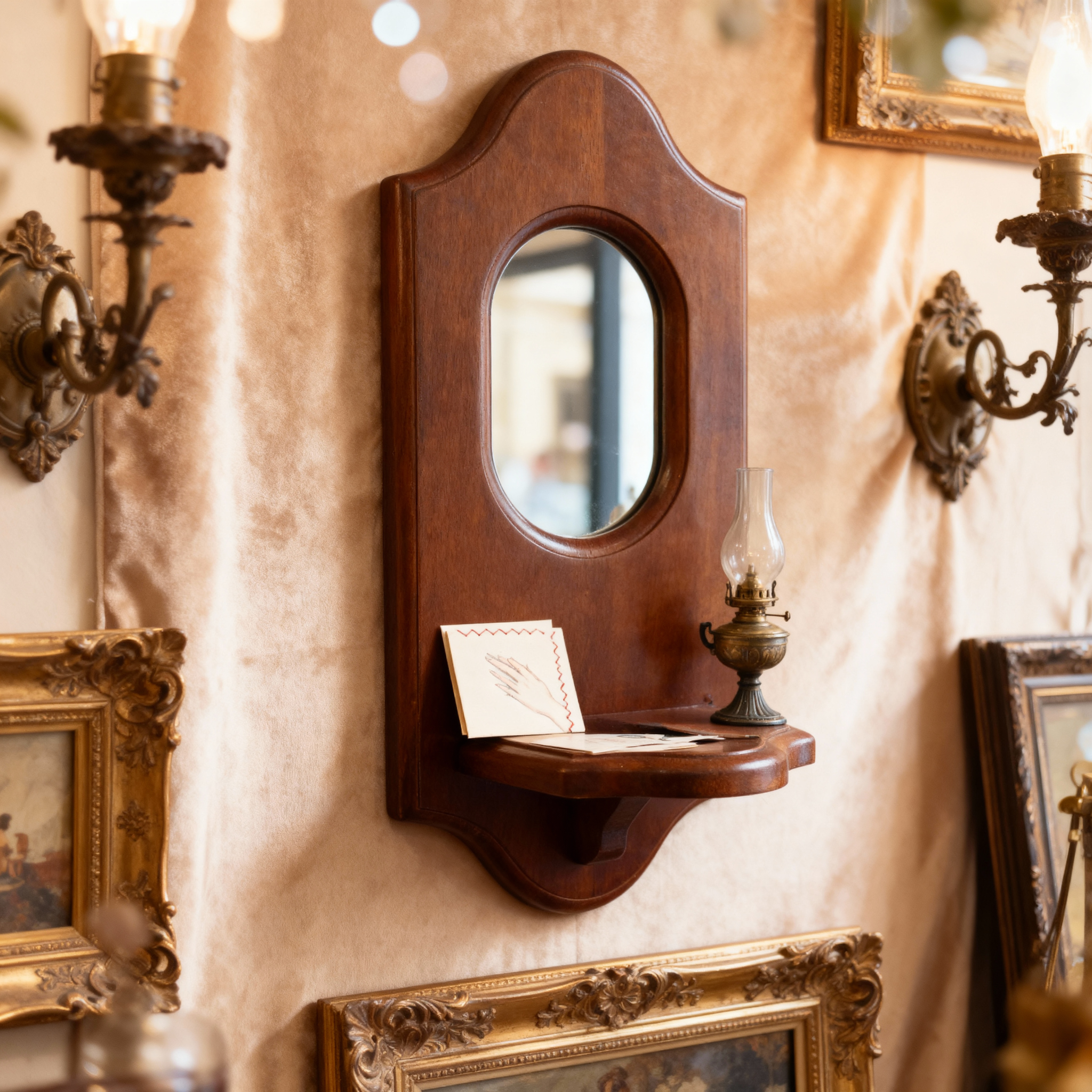 Miroirs : Miroir Mural Vintage Multifonctionnel avec Étagère Bois dans de Marche Lino