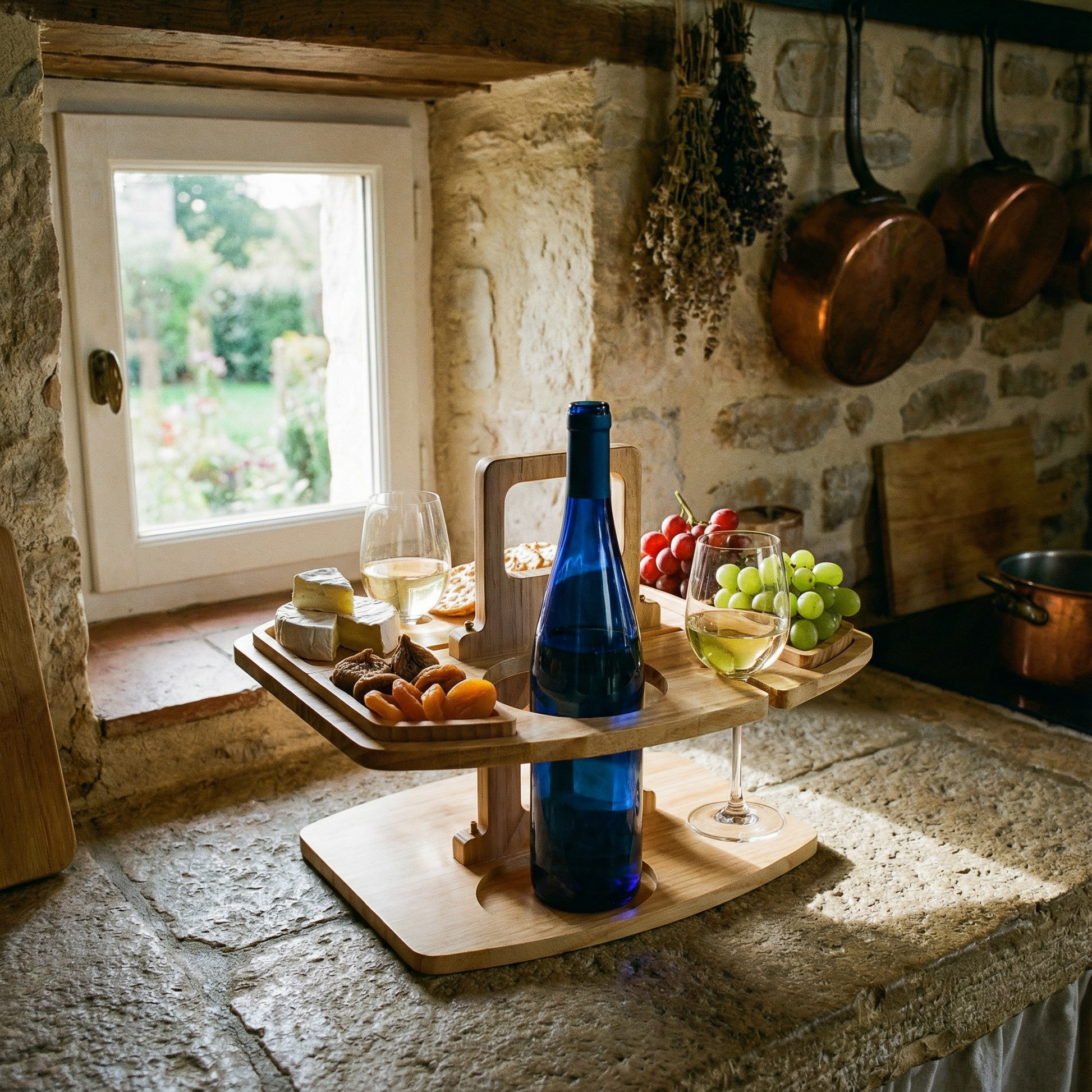 Table de Pique-Nique Pliable en Bois avec Porte-Verres