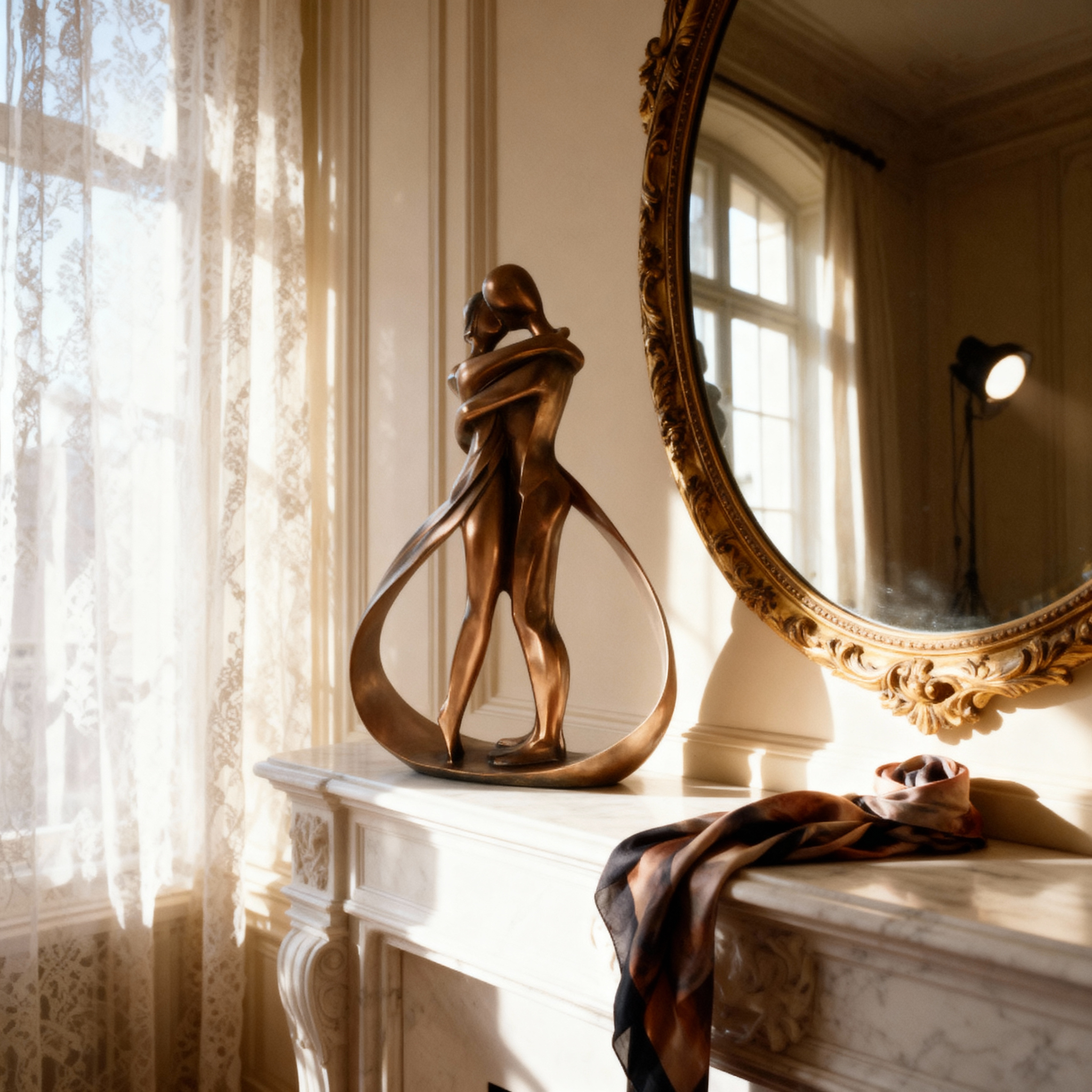 Figurines et Statues : Statue Moderne en Résine Effet Bronze - Couple Enlacé 25 Cm dans de Marche Lino