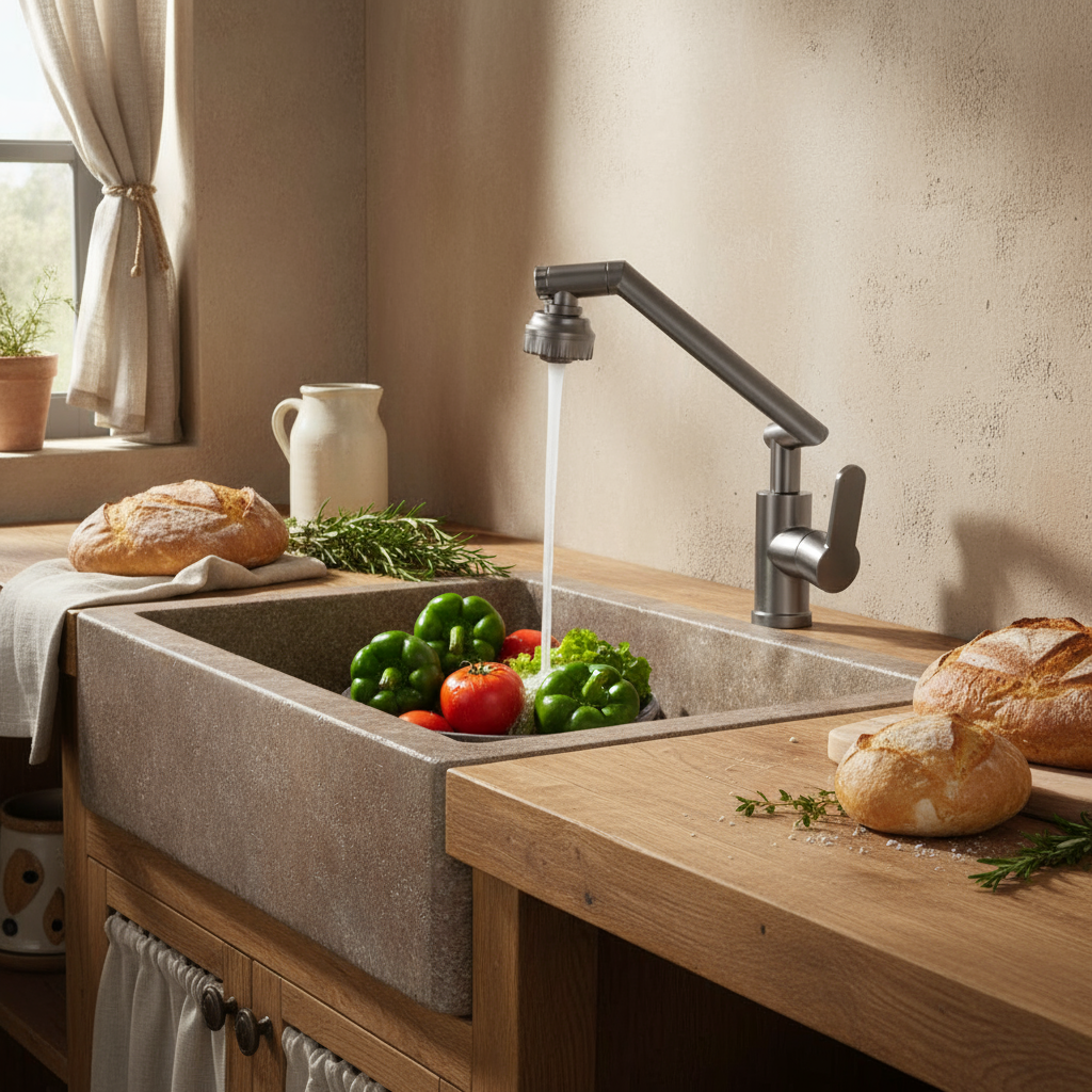 Robinet de cuisine : Robinet Mitigeur de Cuisine à Double Jet Métal dans de Marche Lino