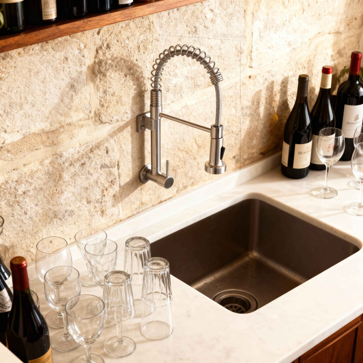 Robinet de cuisine : Mitigeur de Cuisine Mural en Acier Inoxydable dans de Marche Lino