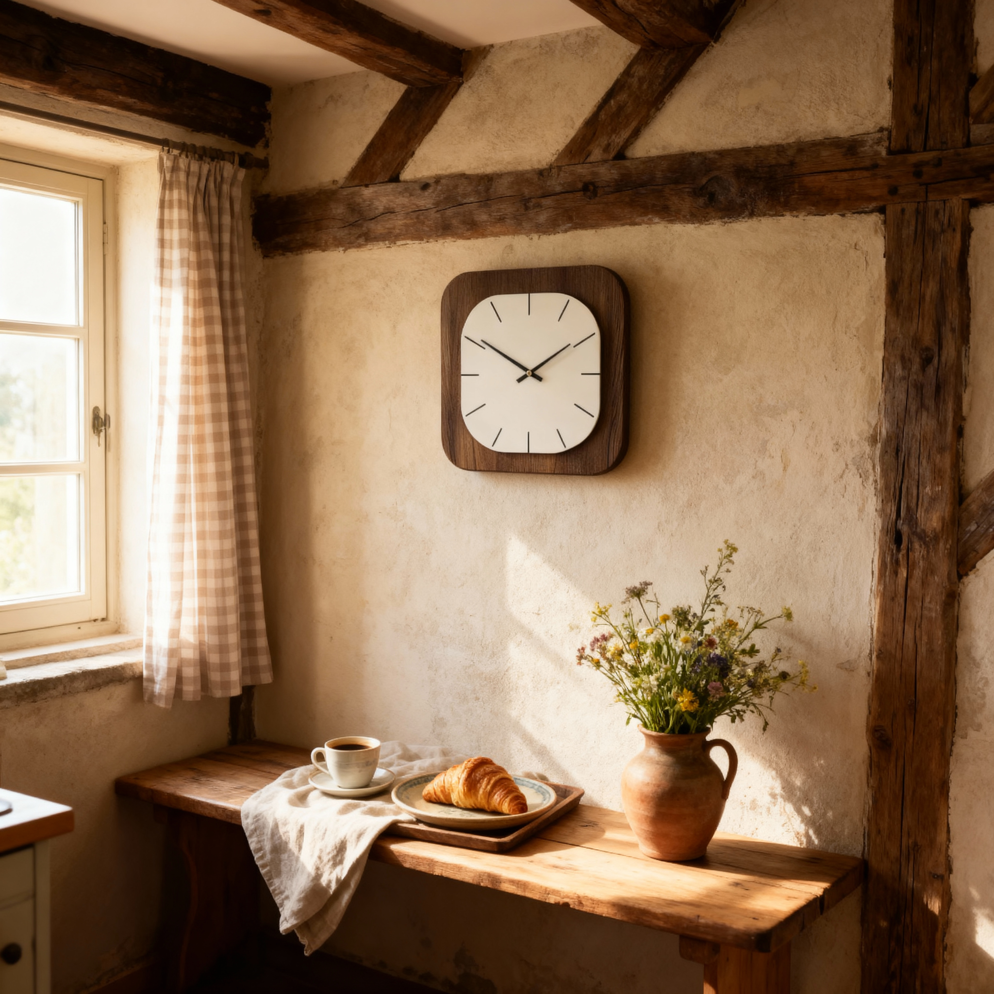 Horloges murales : Horloge Murale Design Silencieuse Carrée Bois dans de Marche Lino