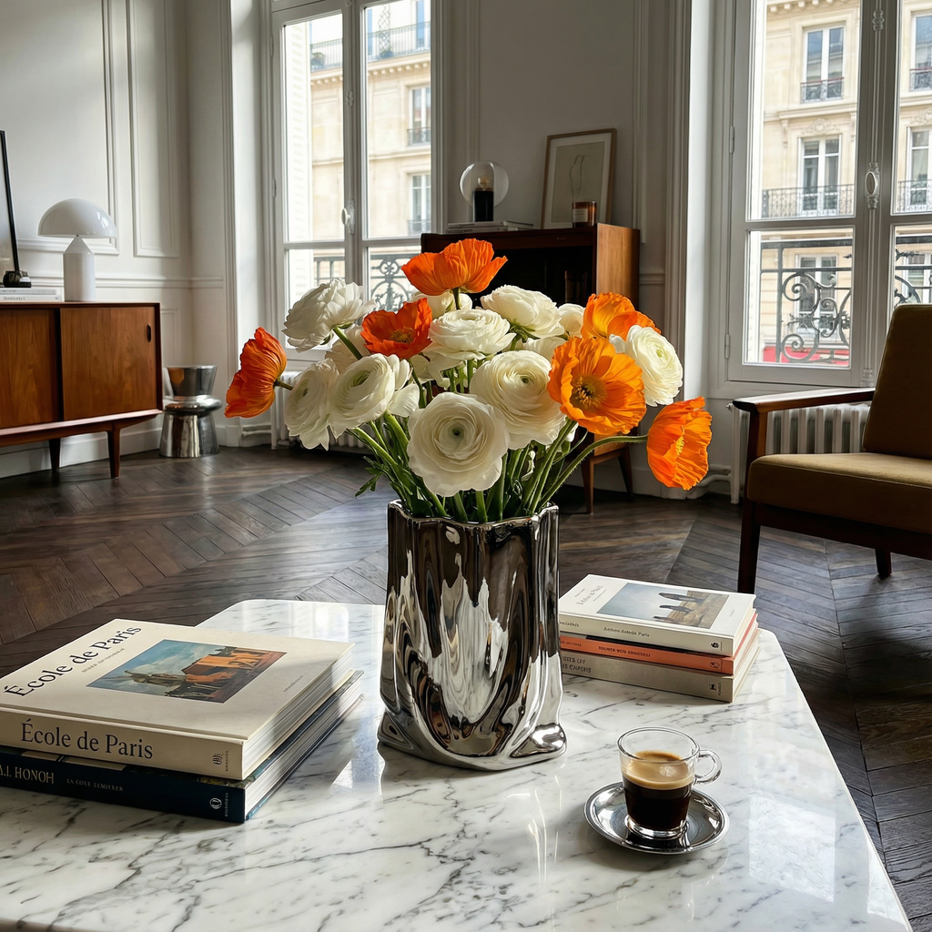 Vase décoratif en céramique argentée Accessoire De Maison