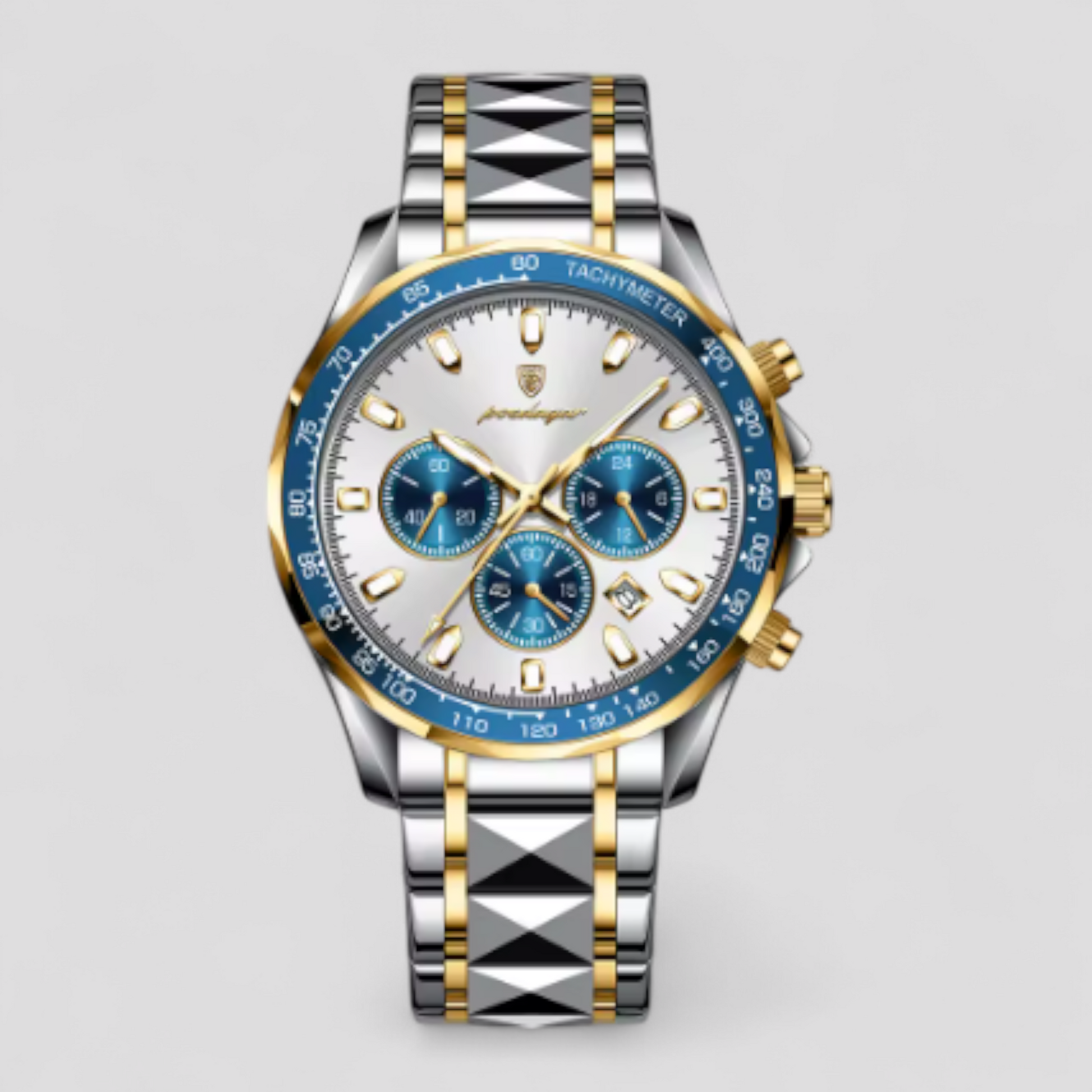 Montre Chronographe Homme de Luxe en Acier Inoxydable Argent