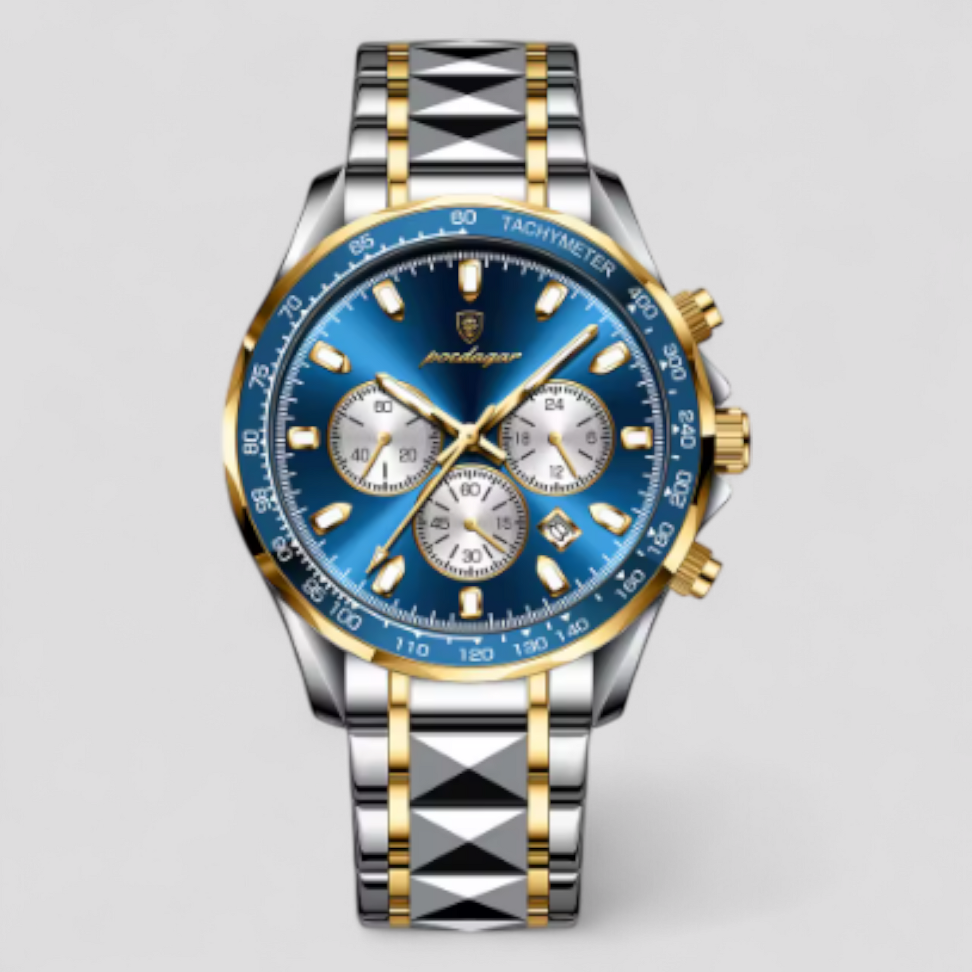 Montre Chronographe Homme de Luxe en Acier Inoxydable Argent