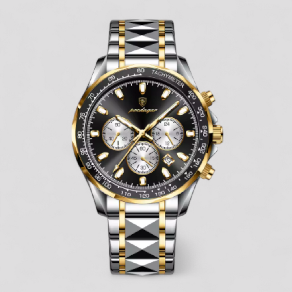 Montre Chronographe Homme de Luxe en Acier Inoxydable Argent