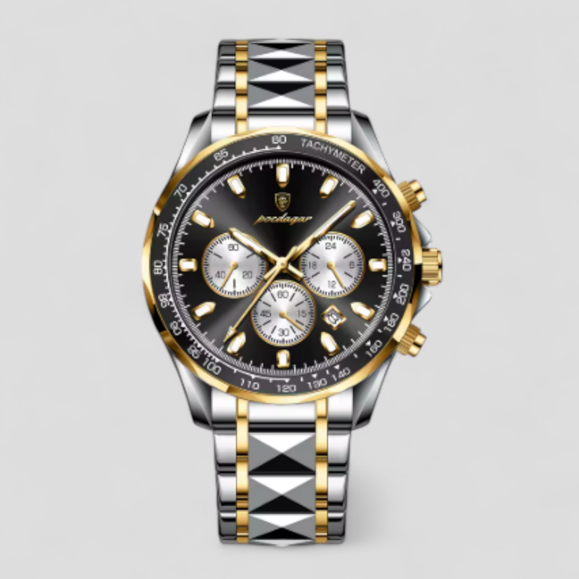 Montre Chronographe Homme de Luxe en Acier Inoxydable Argent