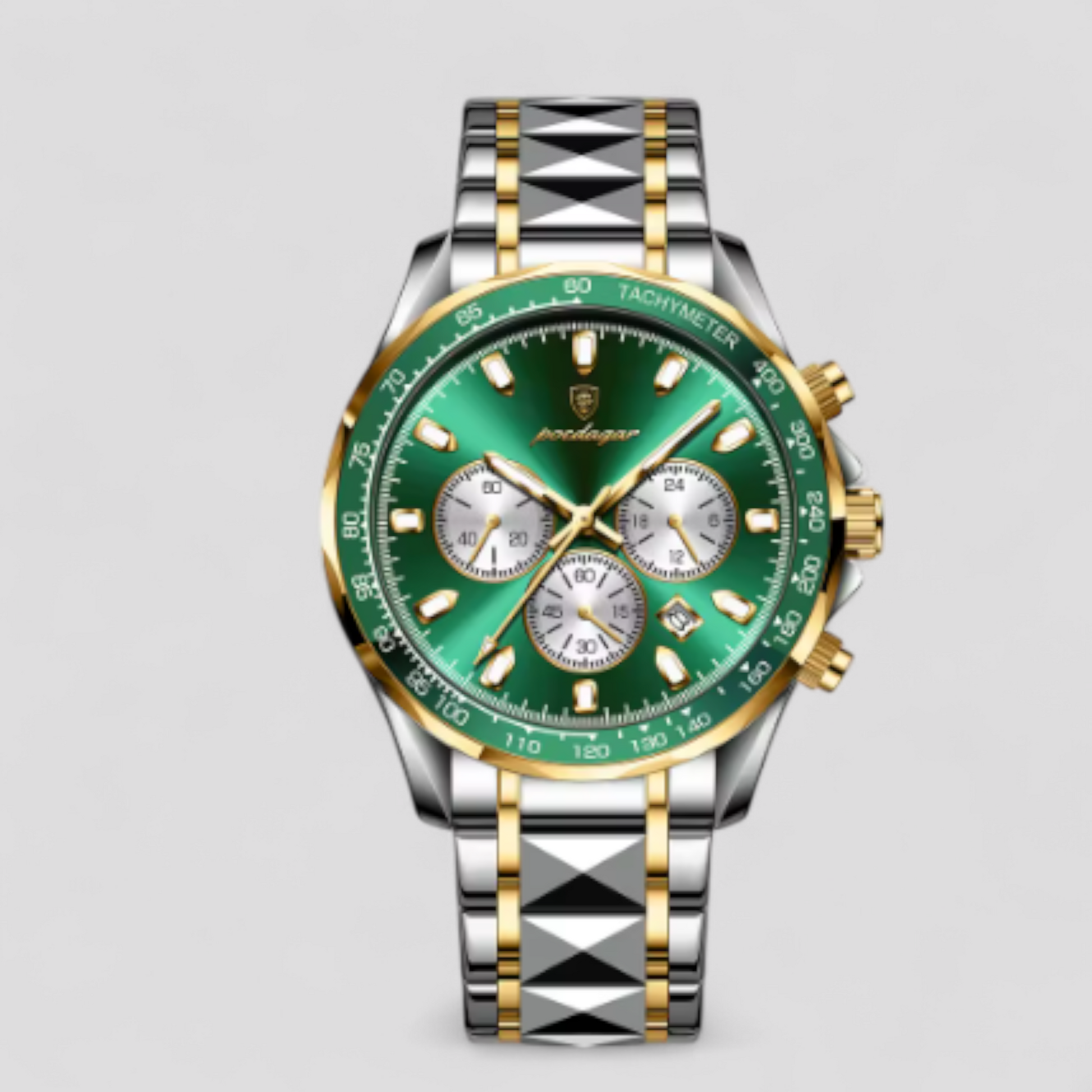 Montre Chronographe Homme de Luxe en Acier Inoxydable Argent