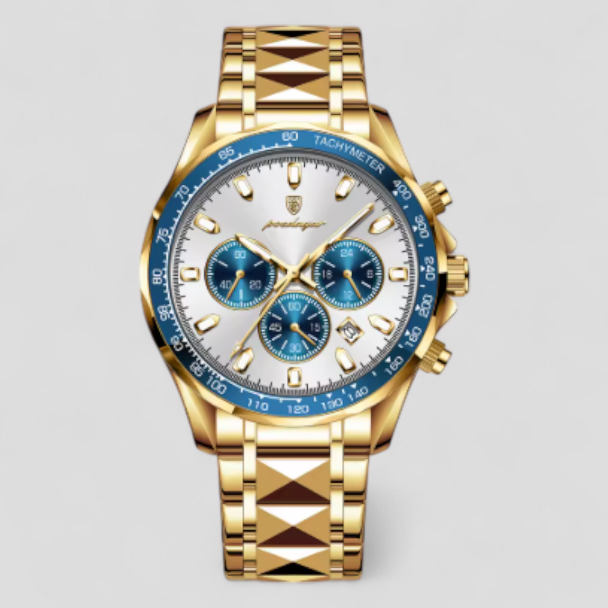 Montre Chronographe Homme de Luxe en Acier Inoxydable Argent