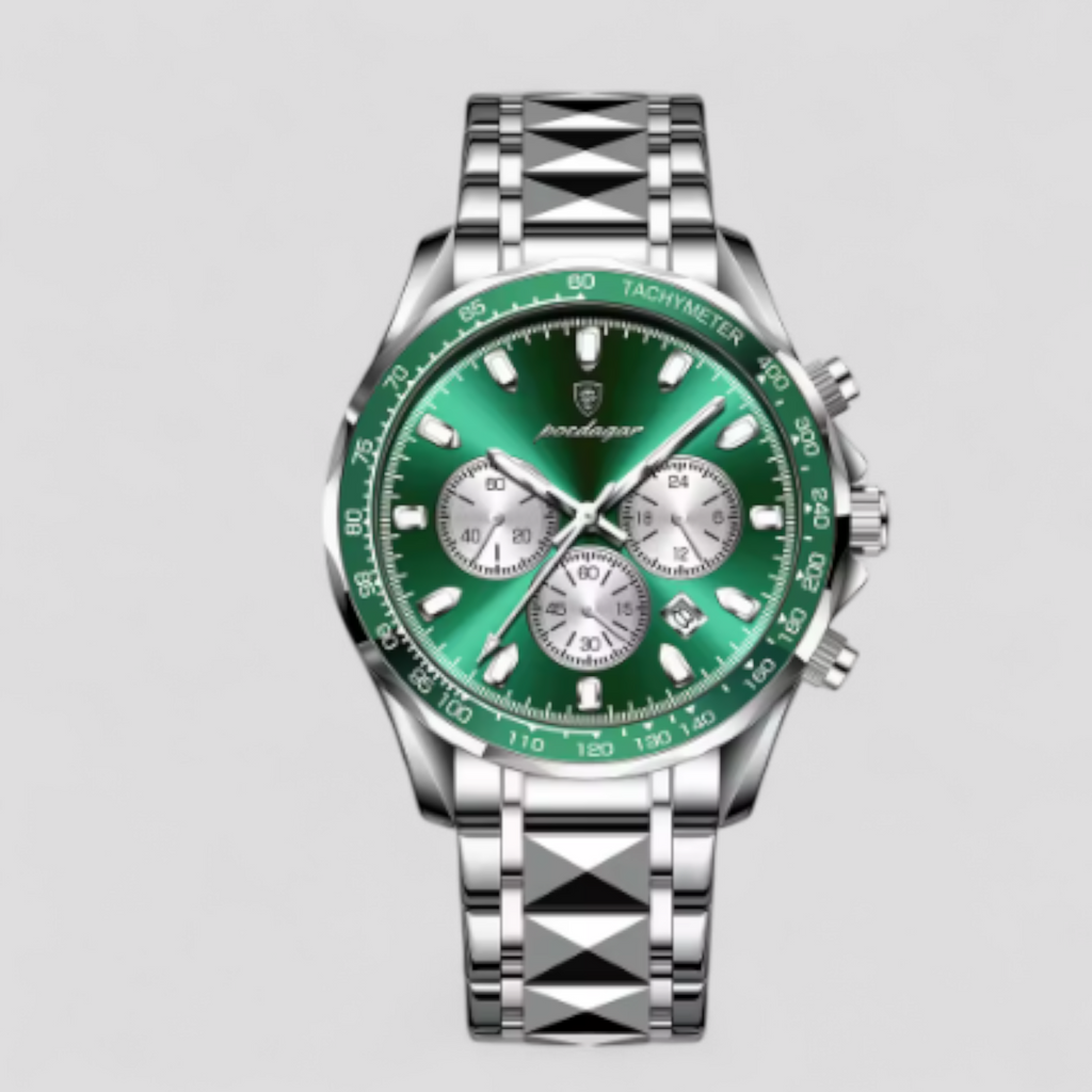 Montre Chronographe Homme de Luxe en Acier Inoxydable Argent