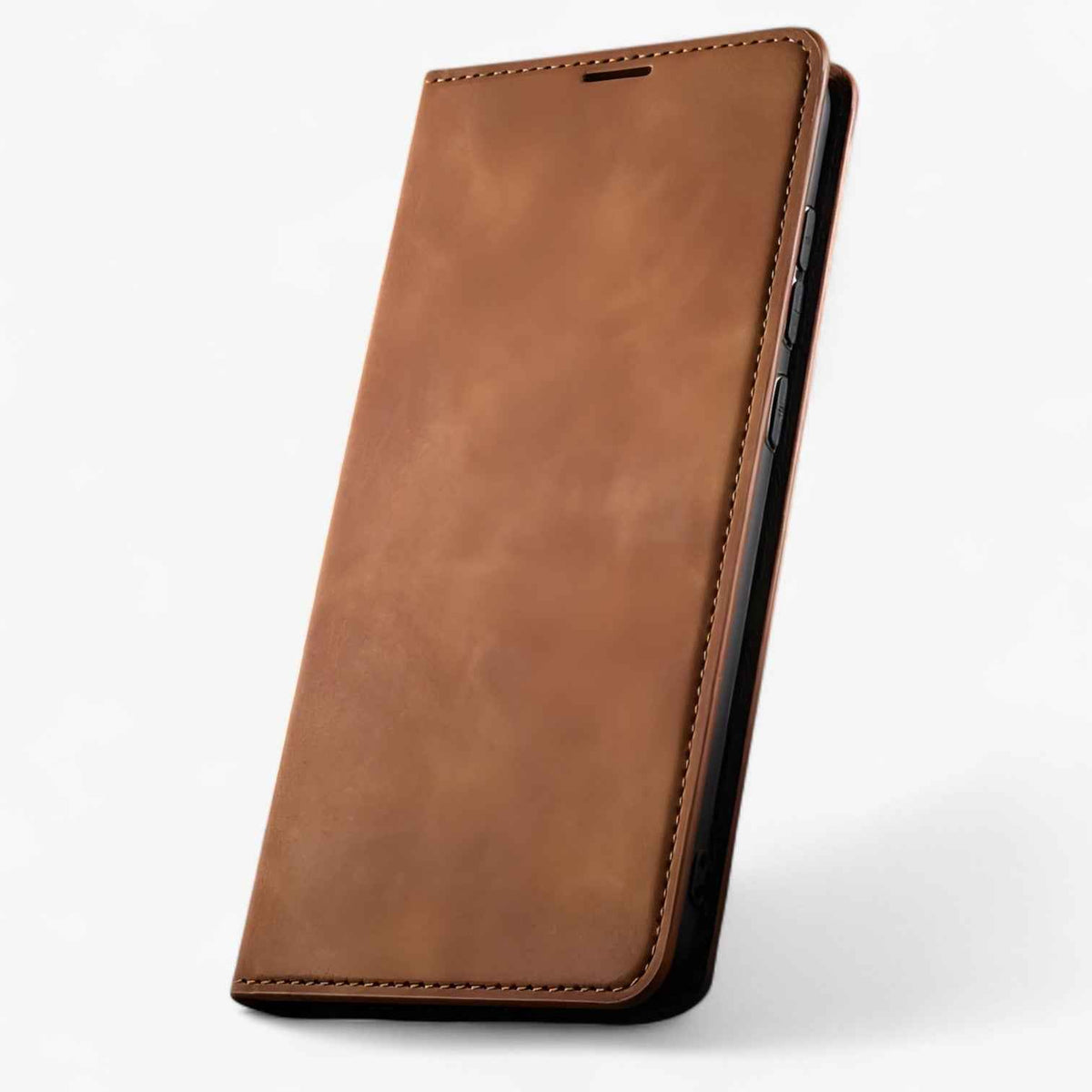 Phone Case : Coque Magnétique Cuir Véritable Noir Élégant pour iPhone 15 Pro Max dans Marron de Marche Lino
