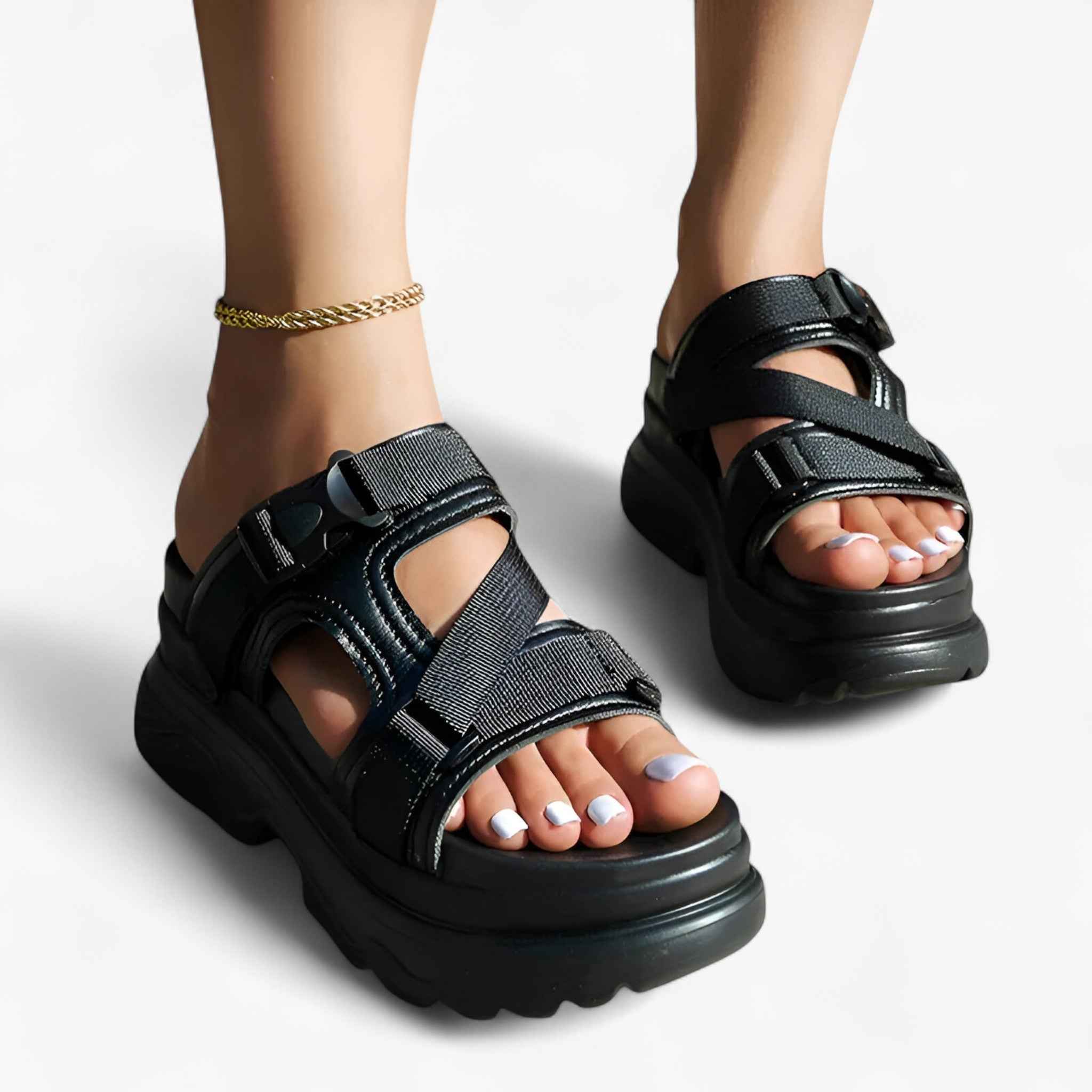 Sandals : Sandales Femme à Plateforme Épaisse - Confort Durable & Style dans Noir de Concept Odense