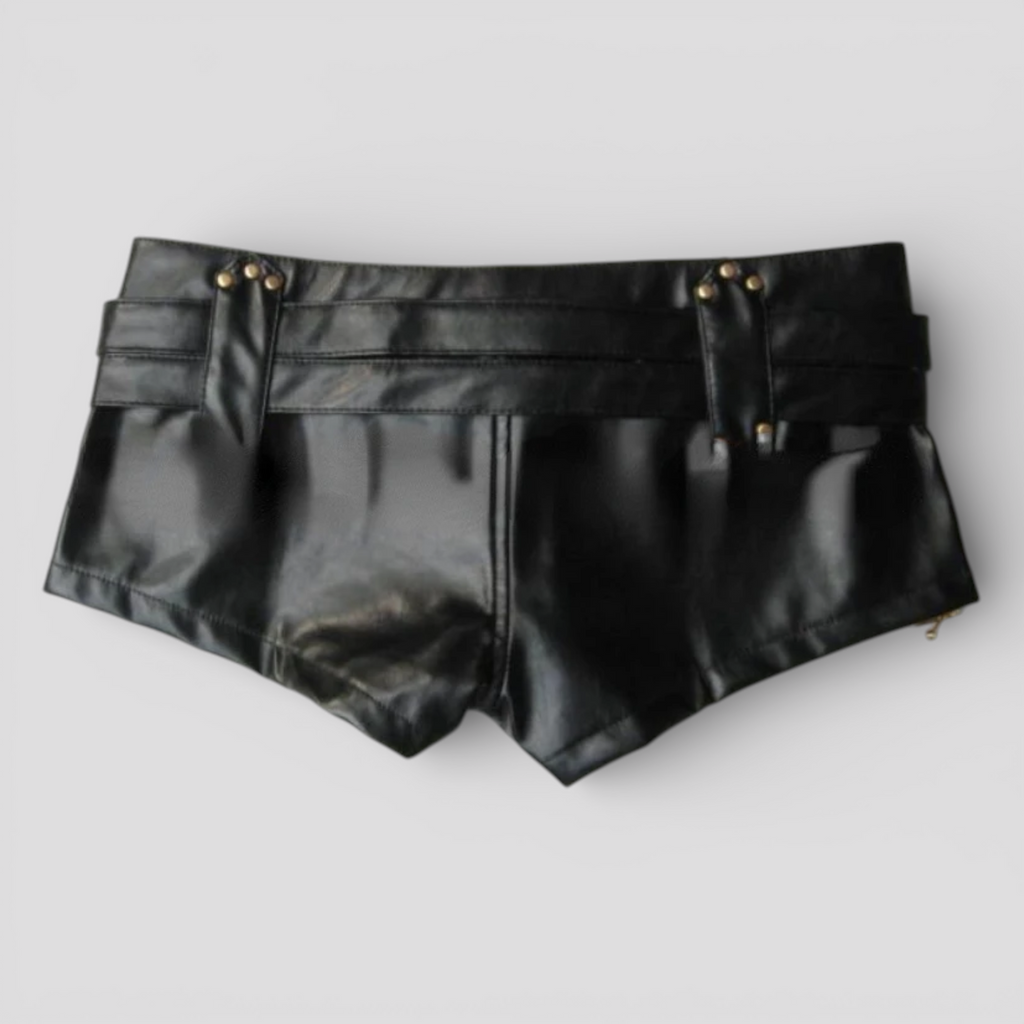 Short en cuir noir sexy pour femme - Taille haute ajustée