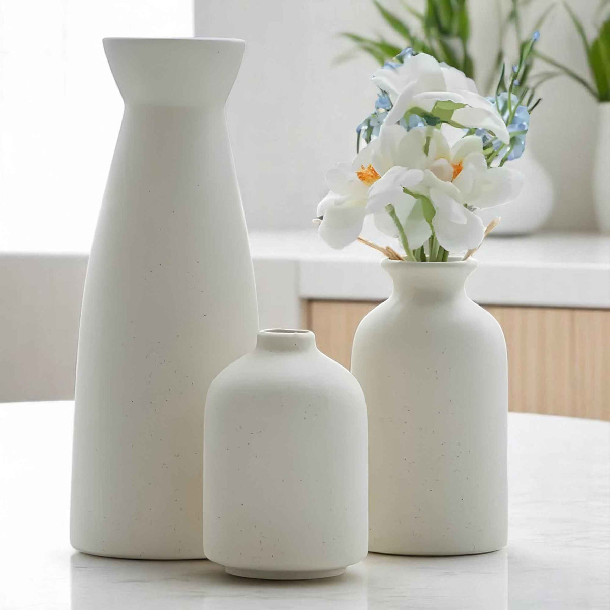 Vases : Ensemble de 3 Vases Décoratifs Modernes en Porcelaine pour Salon dans de Marche Lino