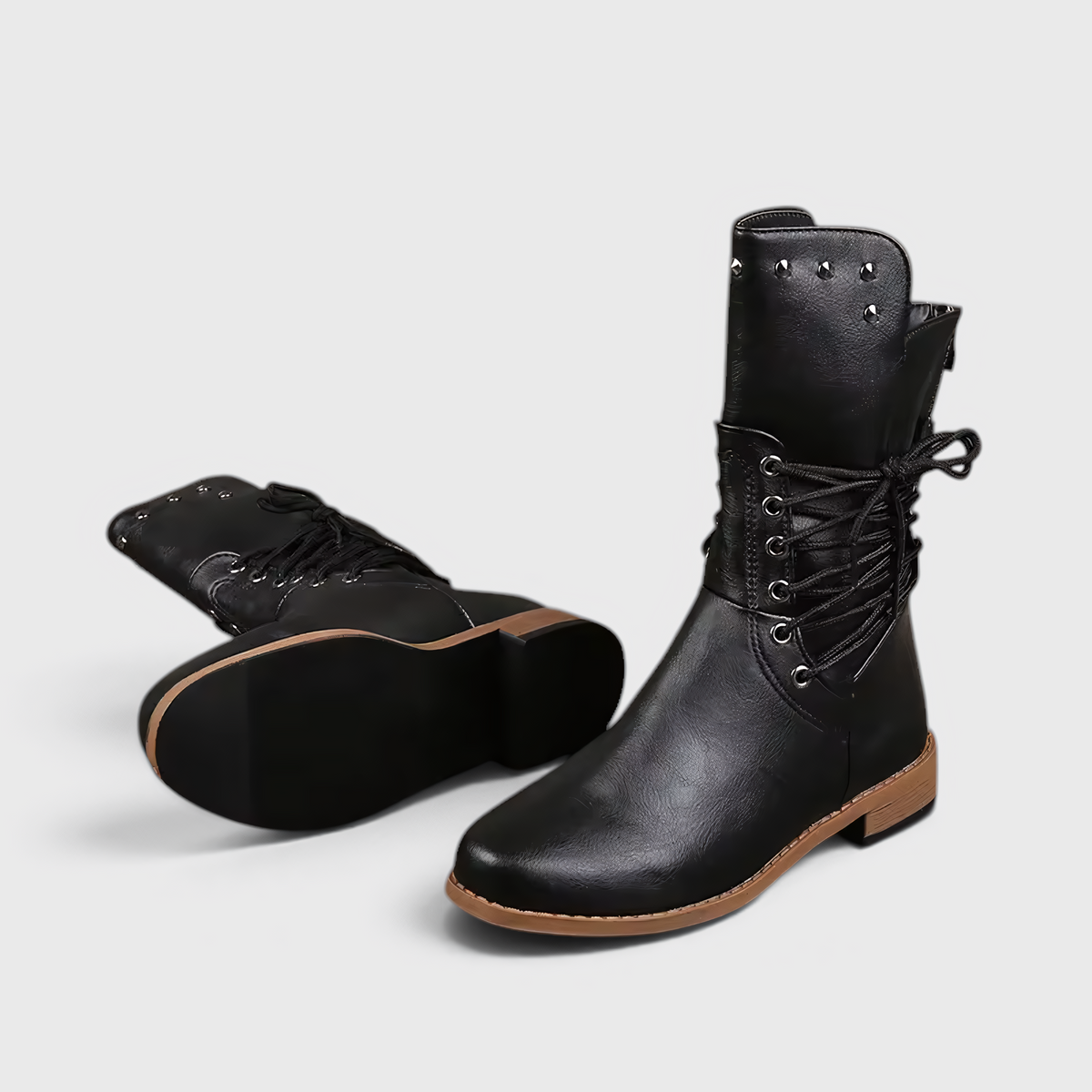 Bottes à Lacets pour Femme avec Talon Carré et Détails Western