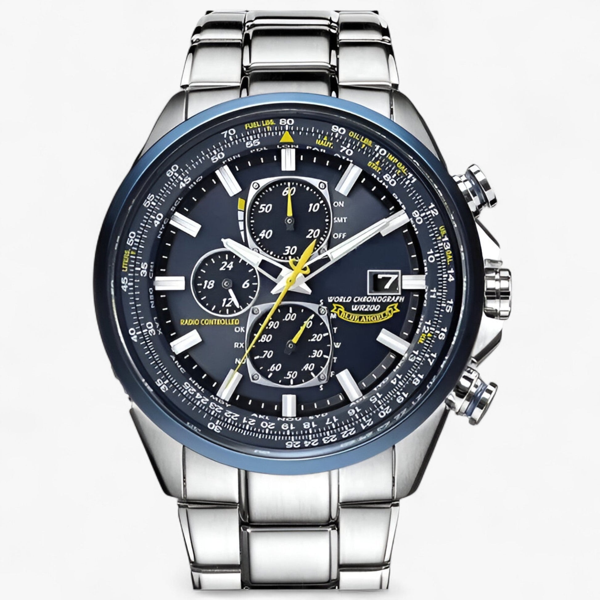 Montre Chronographe Homme MultiSteel 42mm, Acier Argent avec Cadran Bleu Élégant