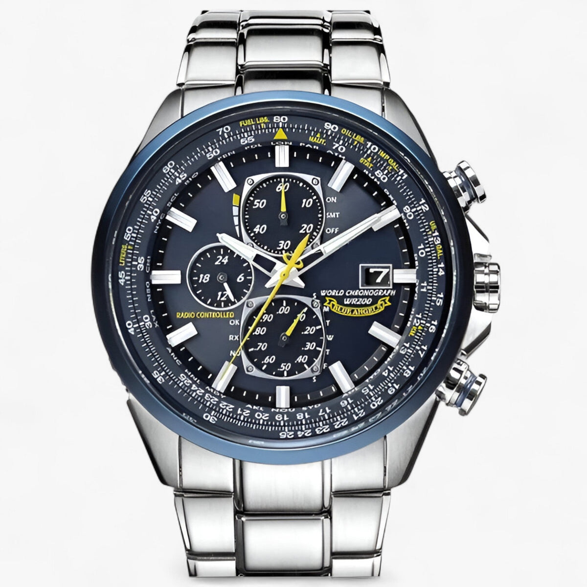 Watch : Montre Chronographe Homme MultiSteel 42mm – Acier Argenté, Cadran Bleu dans de Marche Lino
