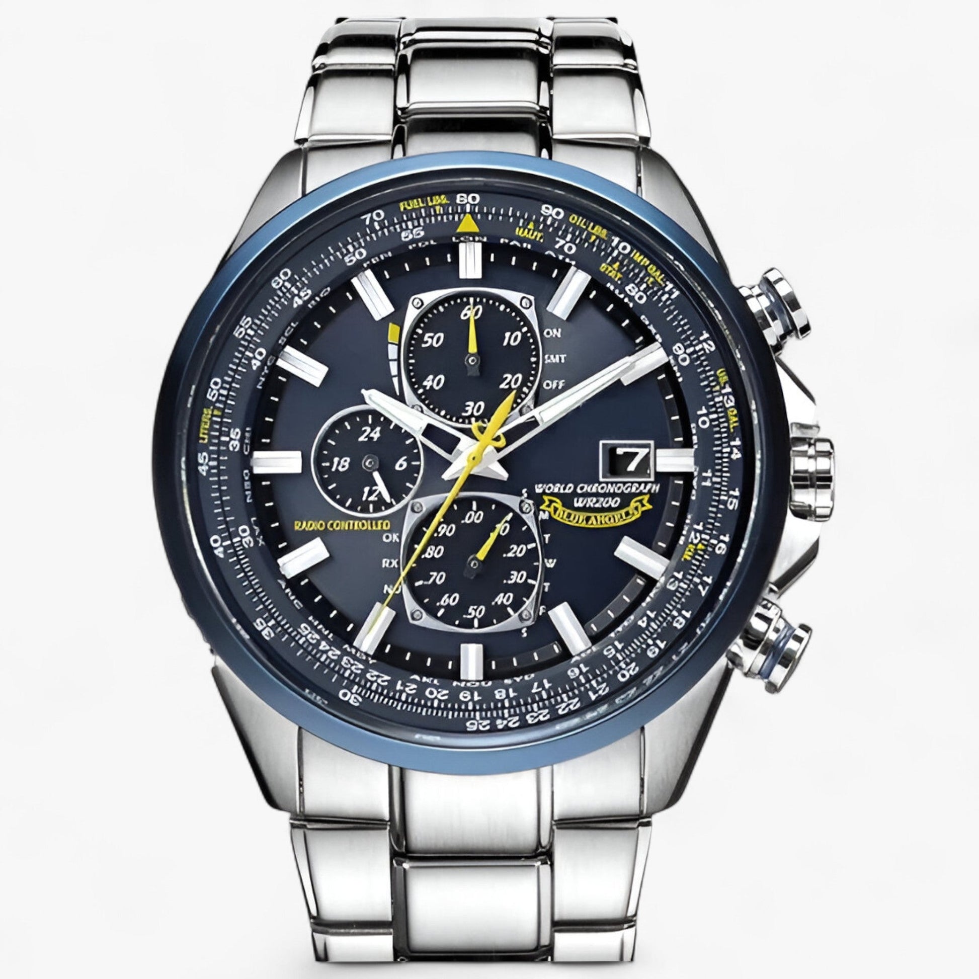 Montre Chronographe Homme MultiSteel 42mm, Acier Argent avec Cadran Bleu Élégant