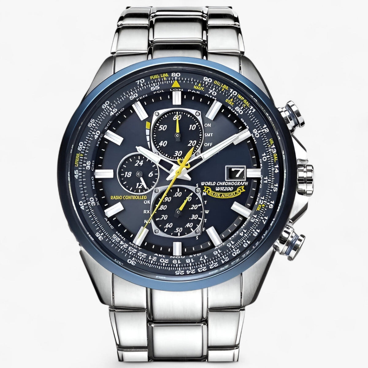 Watch : Montre Chronographe Homme MultiSteel 42mm – Acier Argenté, Cadran Bleu dans de Marche Lino
