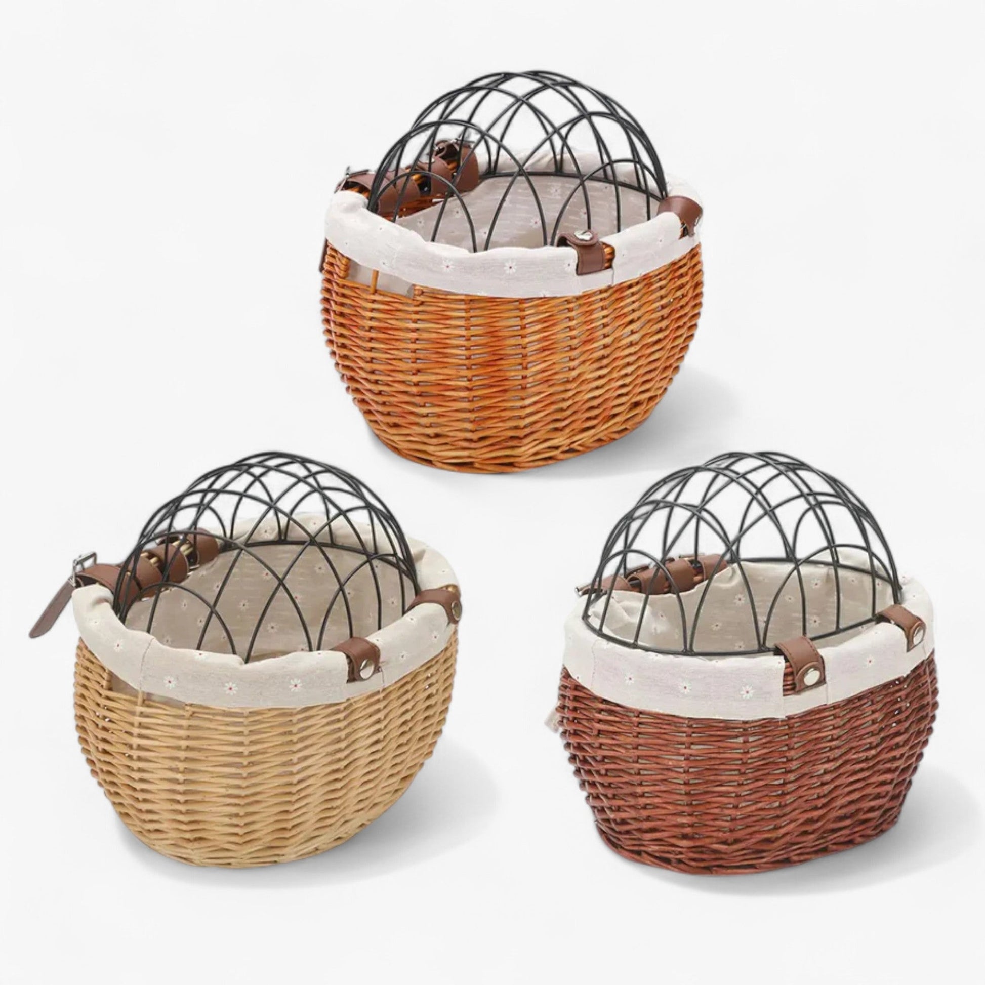 Panier de vélo avant en osier pour petits chiens avec grille de sécurité amovible