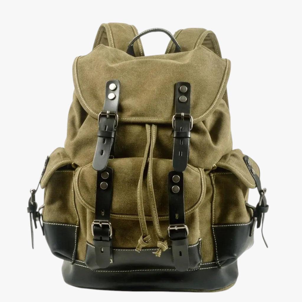 Sac à dos Randonnée Toile et Cuir Grande Capacité Homme