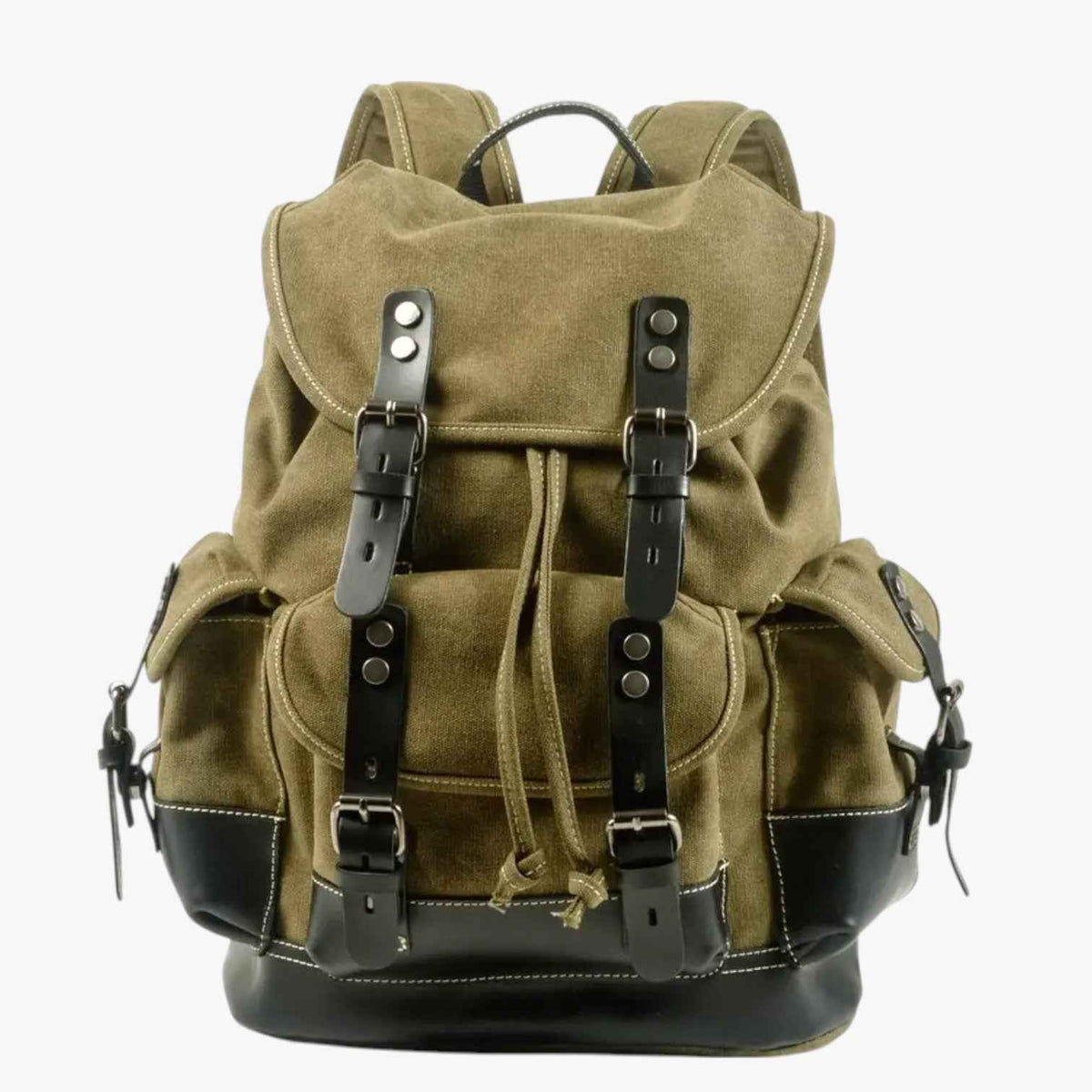 Bags : Sac à dos Randonnée Toile et Cuir Grande Capacité Homme dans vert de Marche Lino