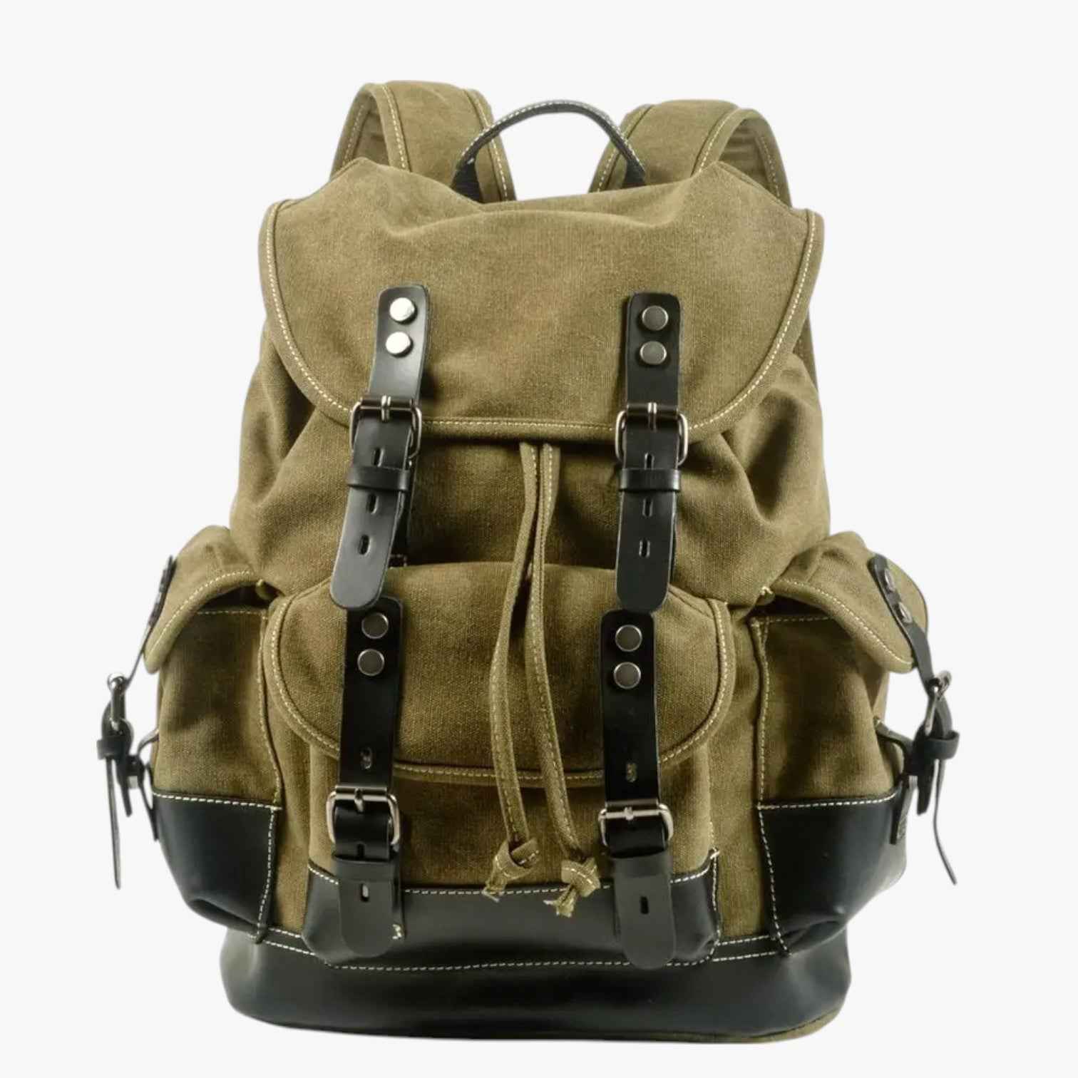 Bags : Sac à dos Randonnée Toile et Cuir Grande Capacité Homme dans vert de Marche Lino