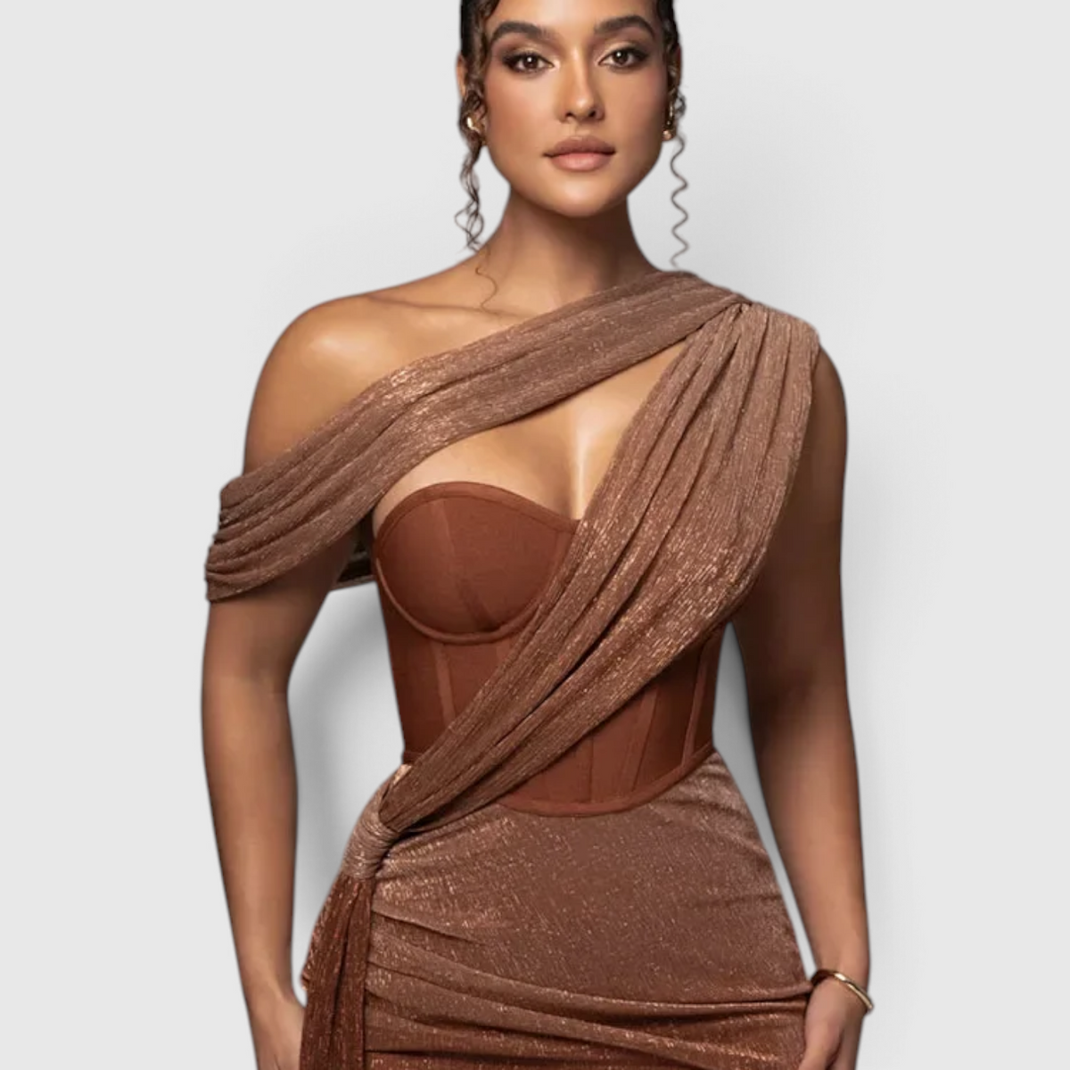 Robe de Soirée Asymétrique pour Femme avec Finition Métallisée