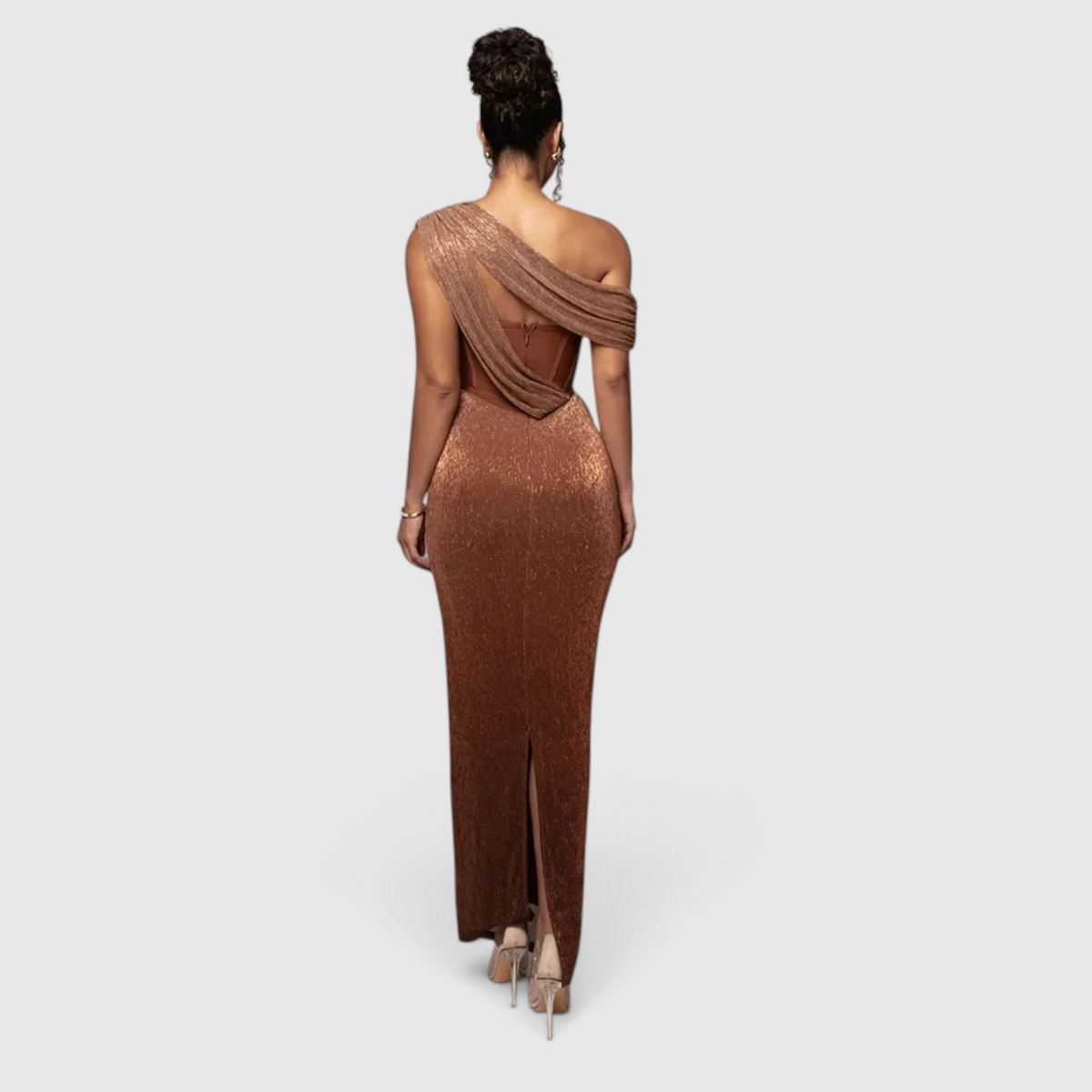 Robe de Soirée Asymétrique pour Femme avec Finition Métallisée