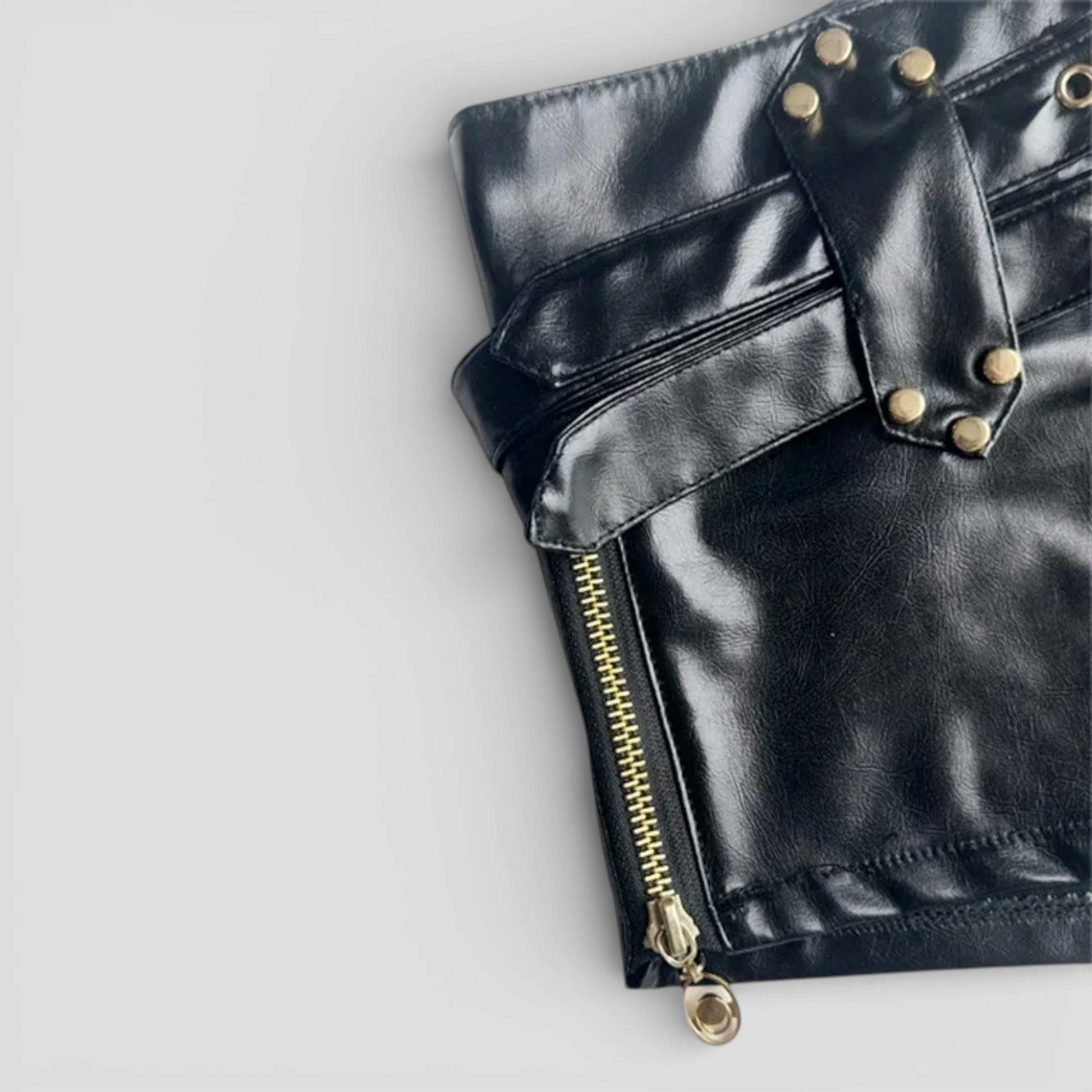 Short en cuir noir sexy pour femme - Taille haute ajustée