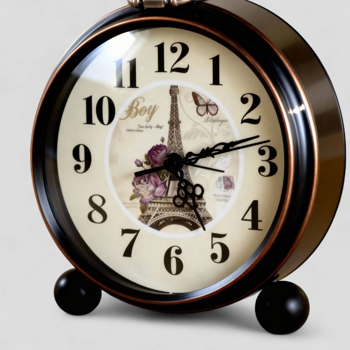 Horloges de bureau : Horloge de Table Style Vintage Tour Eiffel Métal Noir et Bronze dans de Marche Lino