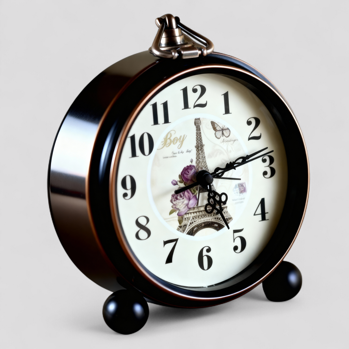 Horloges de bureau : Horloge de Table Style Vintage Tour Eiffel Métal Noir et Bronze dans de Marche Lino