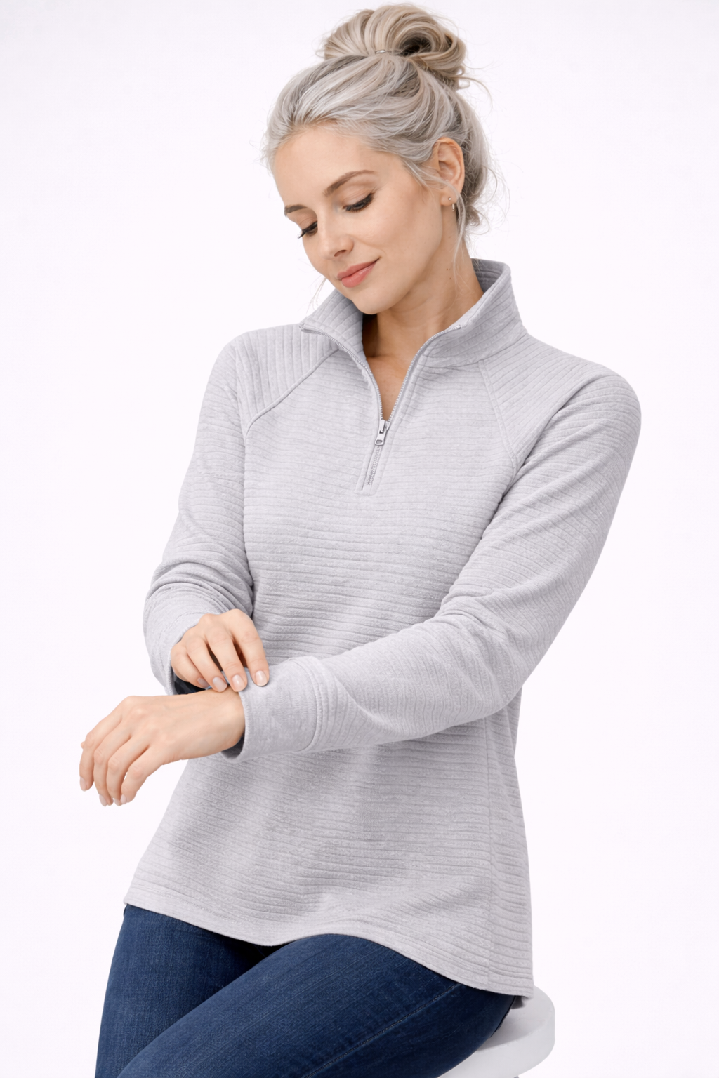 Pull Femme Col V Confortable Denim Ajustement Agréable