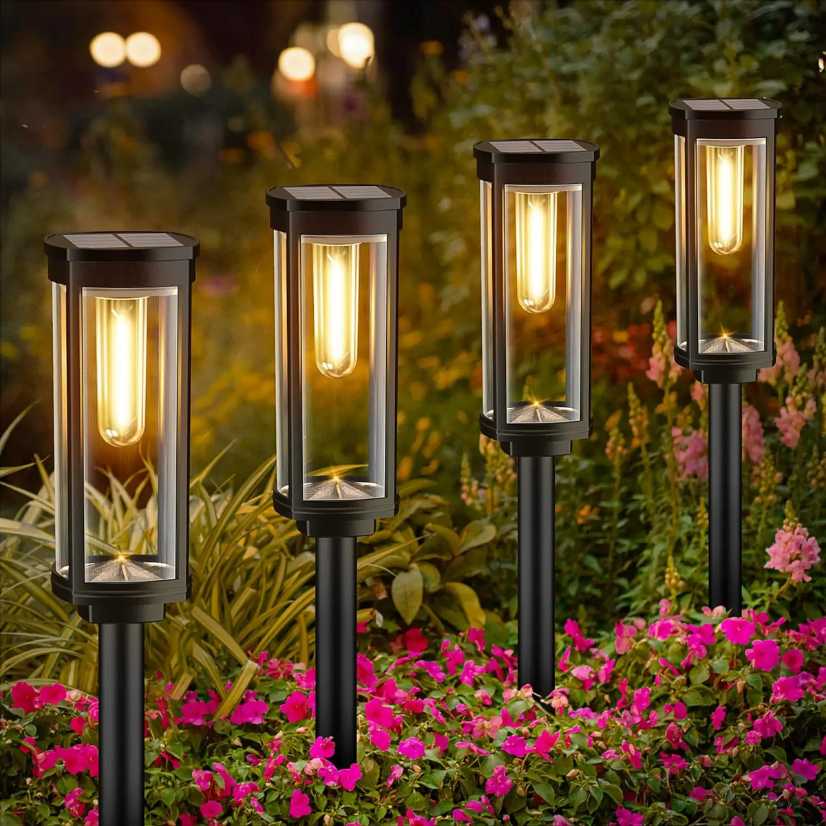 Lampes solaires de jardin extérieures - Piquets de chemin LED noirs (Lot de 10)