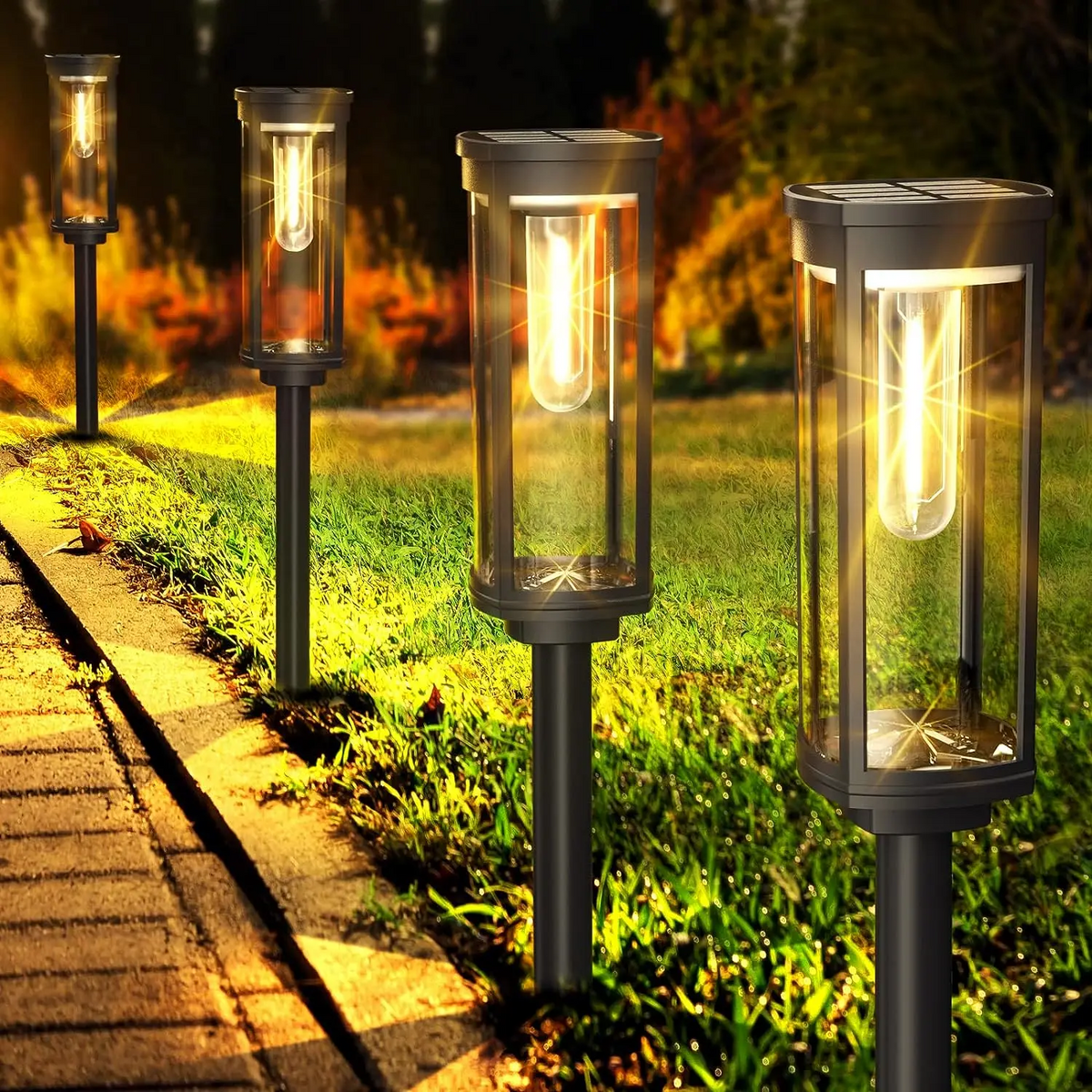Lampes solaires de jardin extérieures - Piquets de chemin LED noirs (Lot de 10)