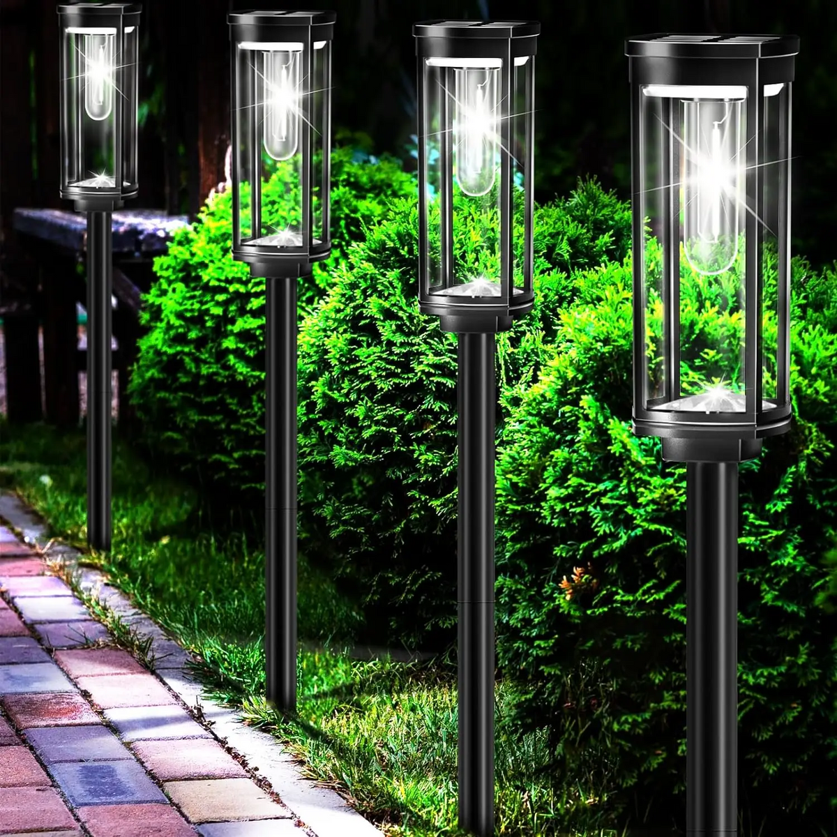 Lampes solaires de jardin extérieures - Piquets de chemin LED noirs (Lot de 10)