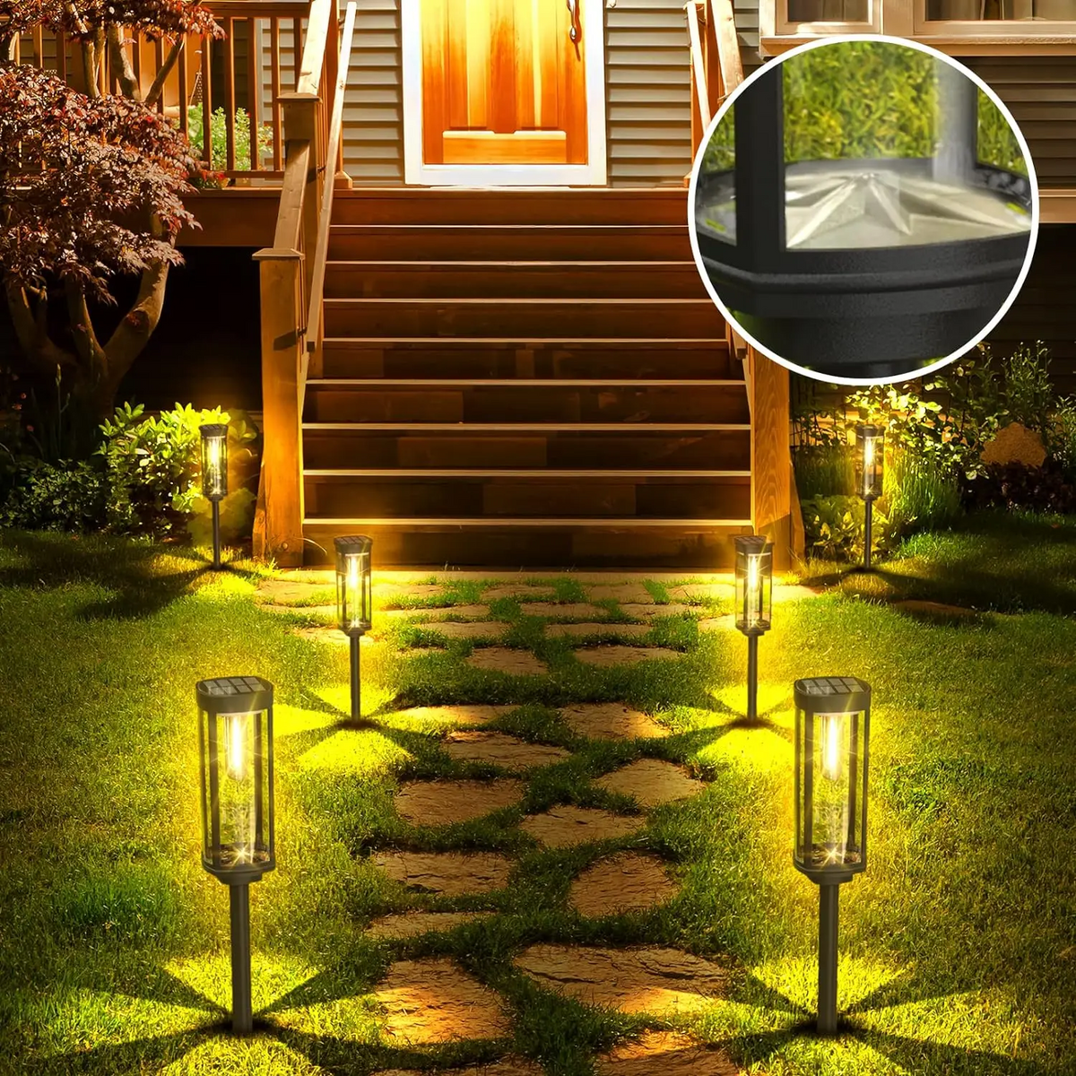 Lampes solaires de jardin extérieures - Piquets de chemin LED noirs (Lot de 10)