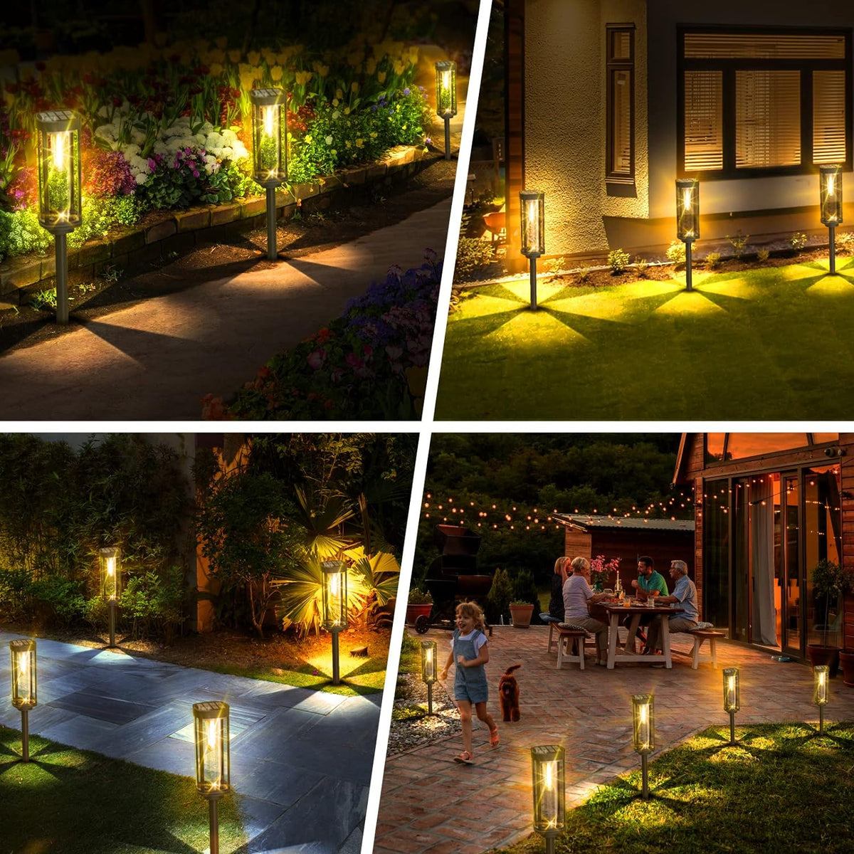 Lampes solaires de jardin extérieures - Piquets de chemin LED noirs (Lot de 10)