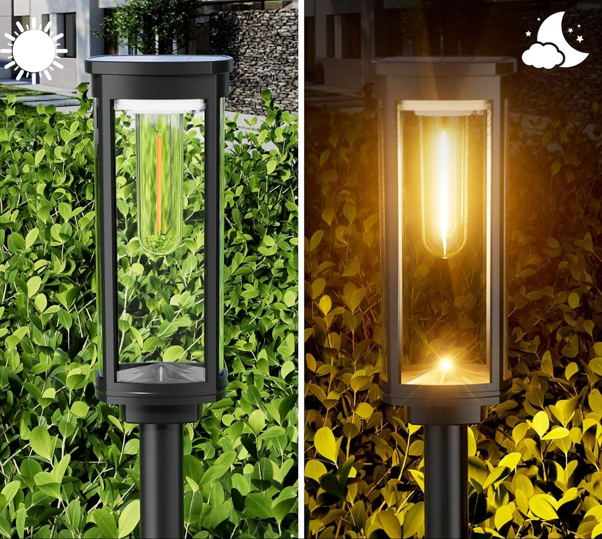 Lampes solaires de jardin extérieures - Piquets de chemin LED noirs (Lot de 10)