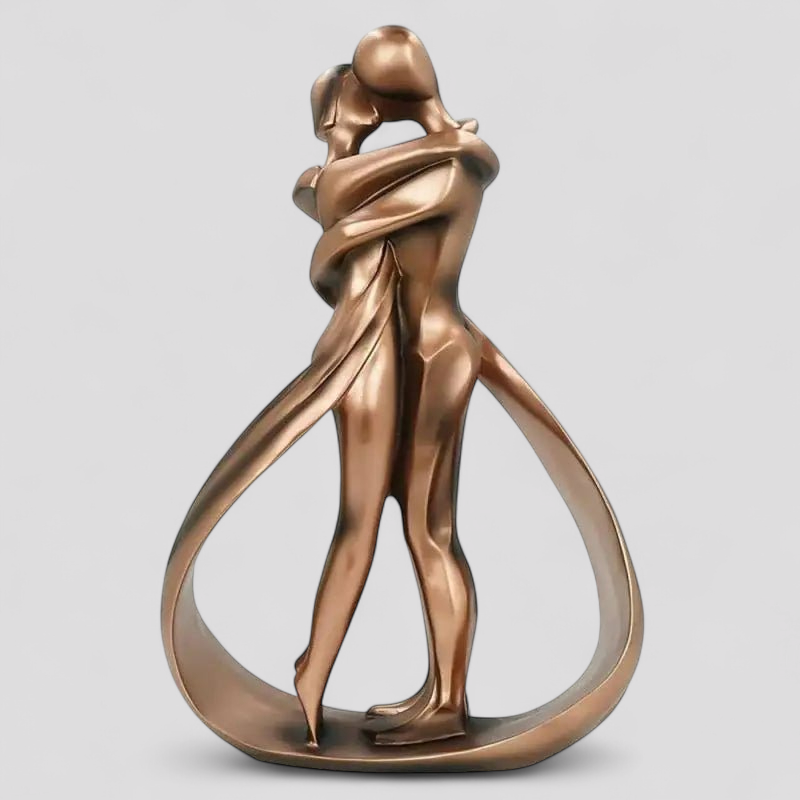 Statue Moderne en Résine Effet Bronze – Couple Enlacé 25 Cm