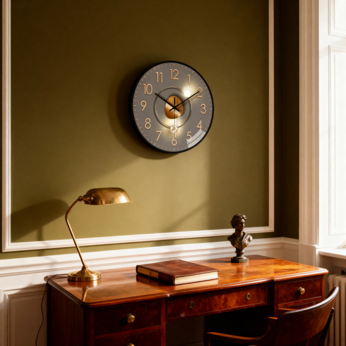 Horloges murales : Montre Murale Ronde Moderne Métal - Cadran Gris et Détails Dorés, 20 Cm dans de Marche Lino