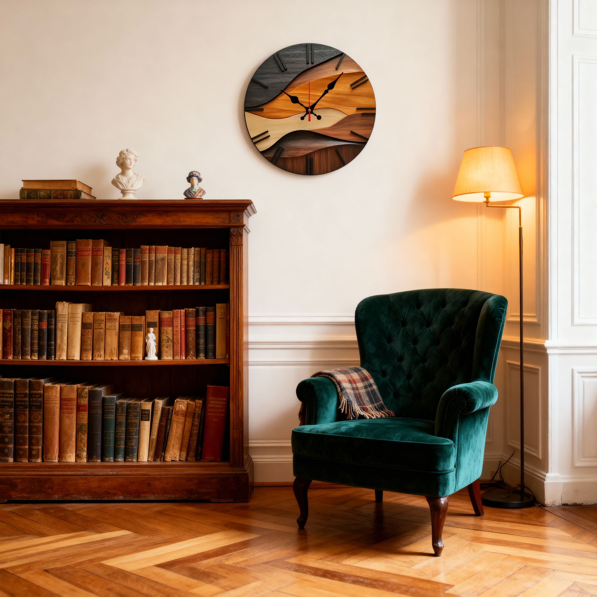 Horloges murales : Horloge Murale Grande Bois Moderne - Design Élégant pour Salon & Cuisine dans de Marche Lino