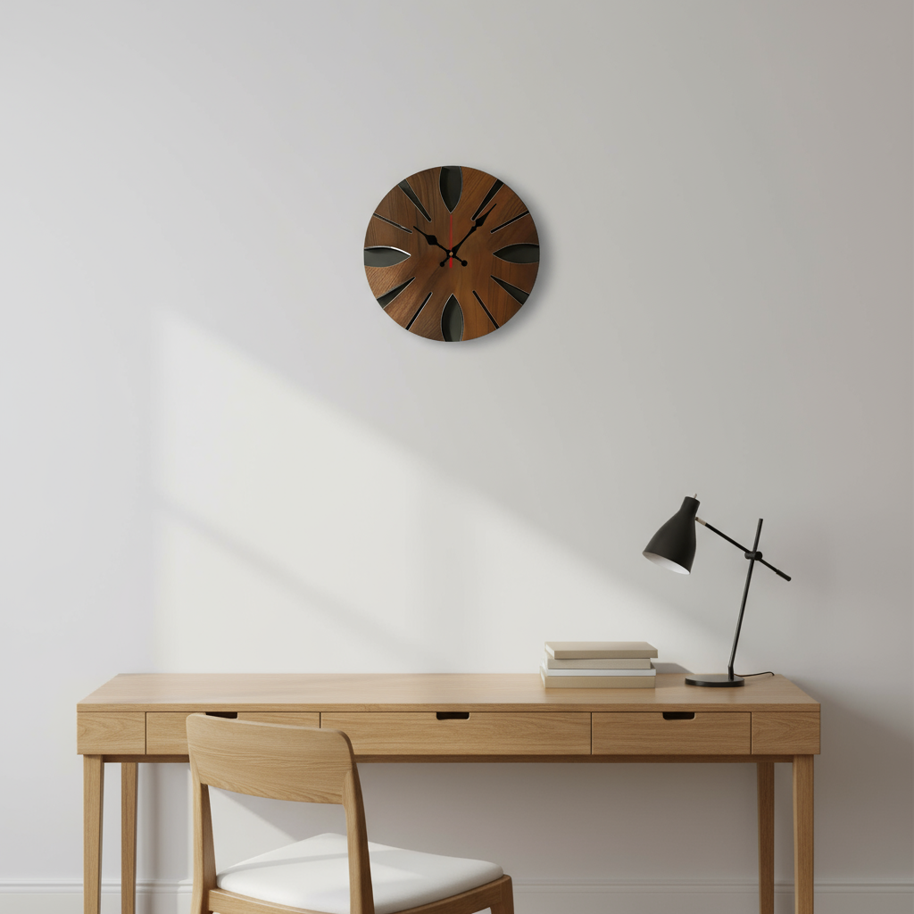 Horloges murales : Horloge Murale Design en Bois Rond Bureau Chambre dans de Marche Lino