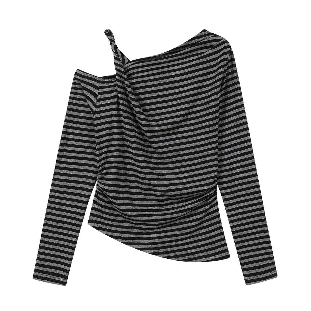 T-shirts pour femmes : Tee Shirt Femme Manches Longues Slim Rayé dans noir de Marche Lino