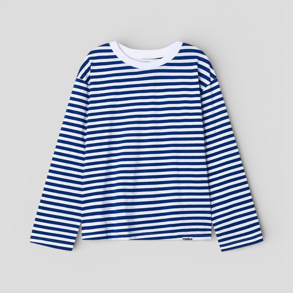 Tee-shirt Femme Manches Longues Rayé Classique Coton Noir & Blanc