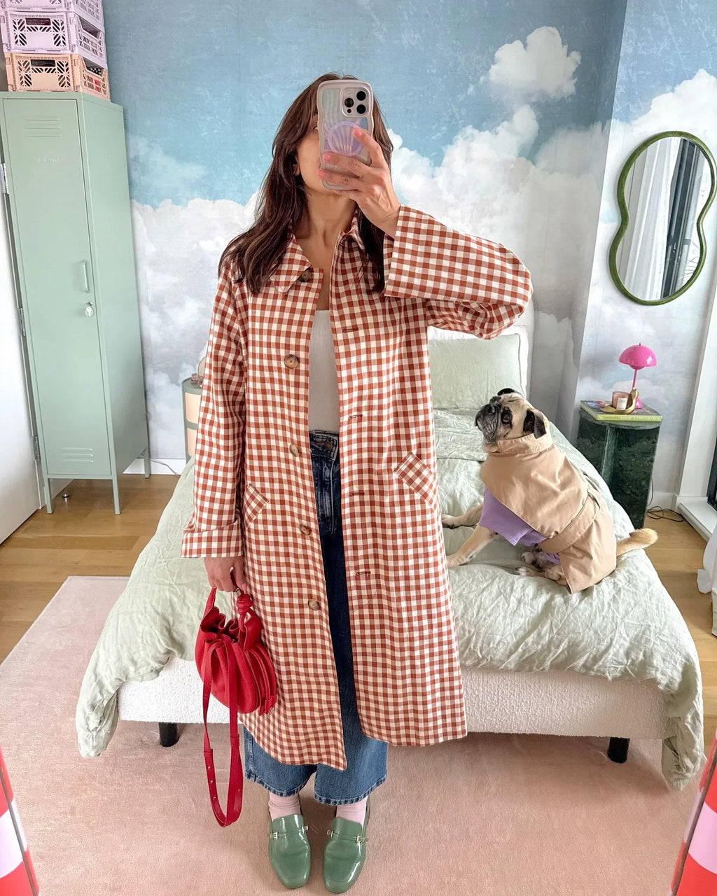 Trench Long Femme Élégant à Carreaux 6