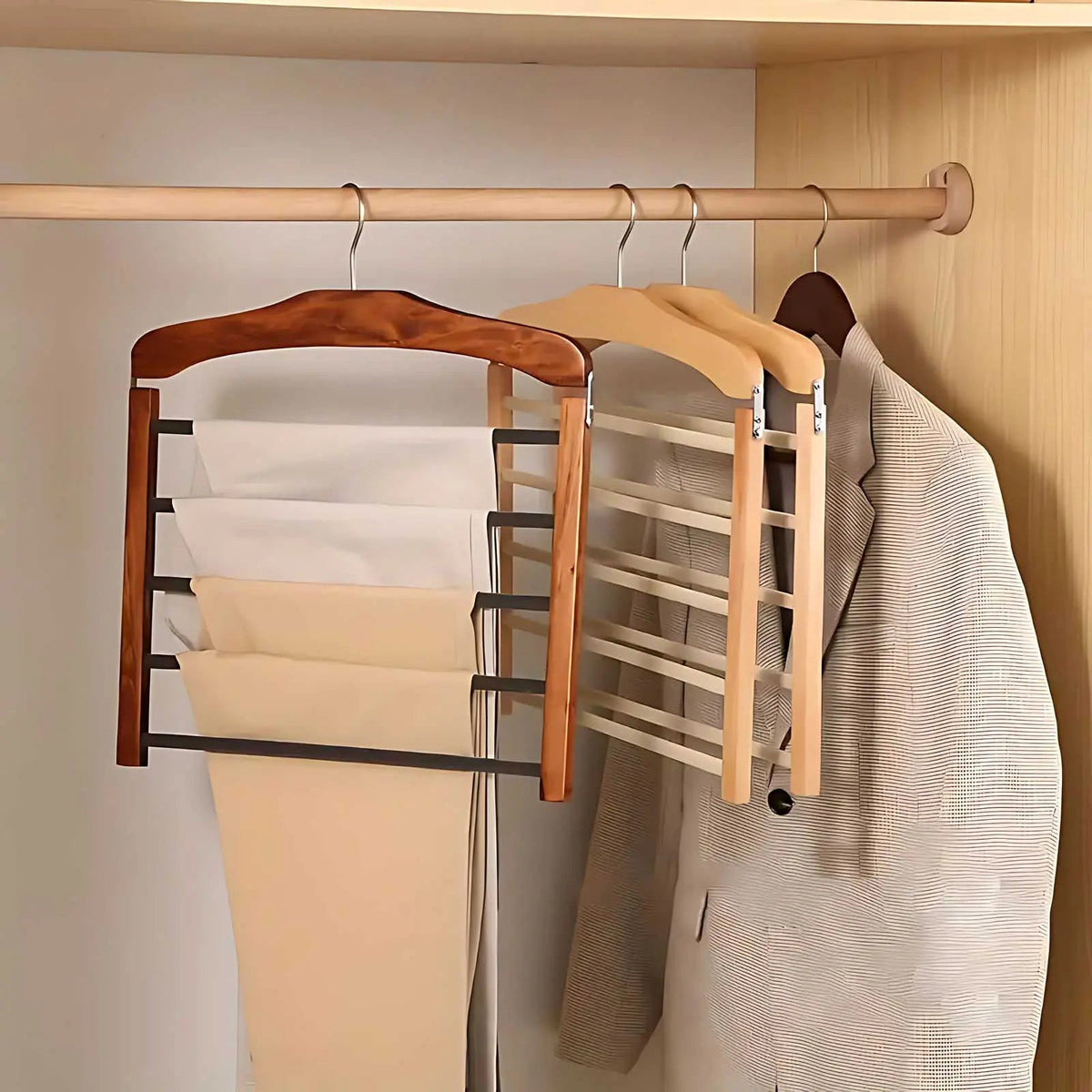 : Cintre multi-niveaux en bois massif pour dressing optimisé dans de Inovessa
