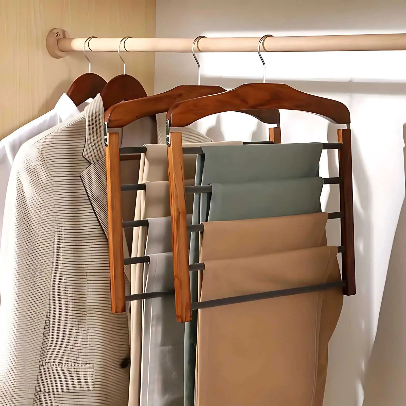 : Cintre multi-niveaux en bois massif pour dressing optimisé dans Noyer de Inovessa
