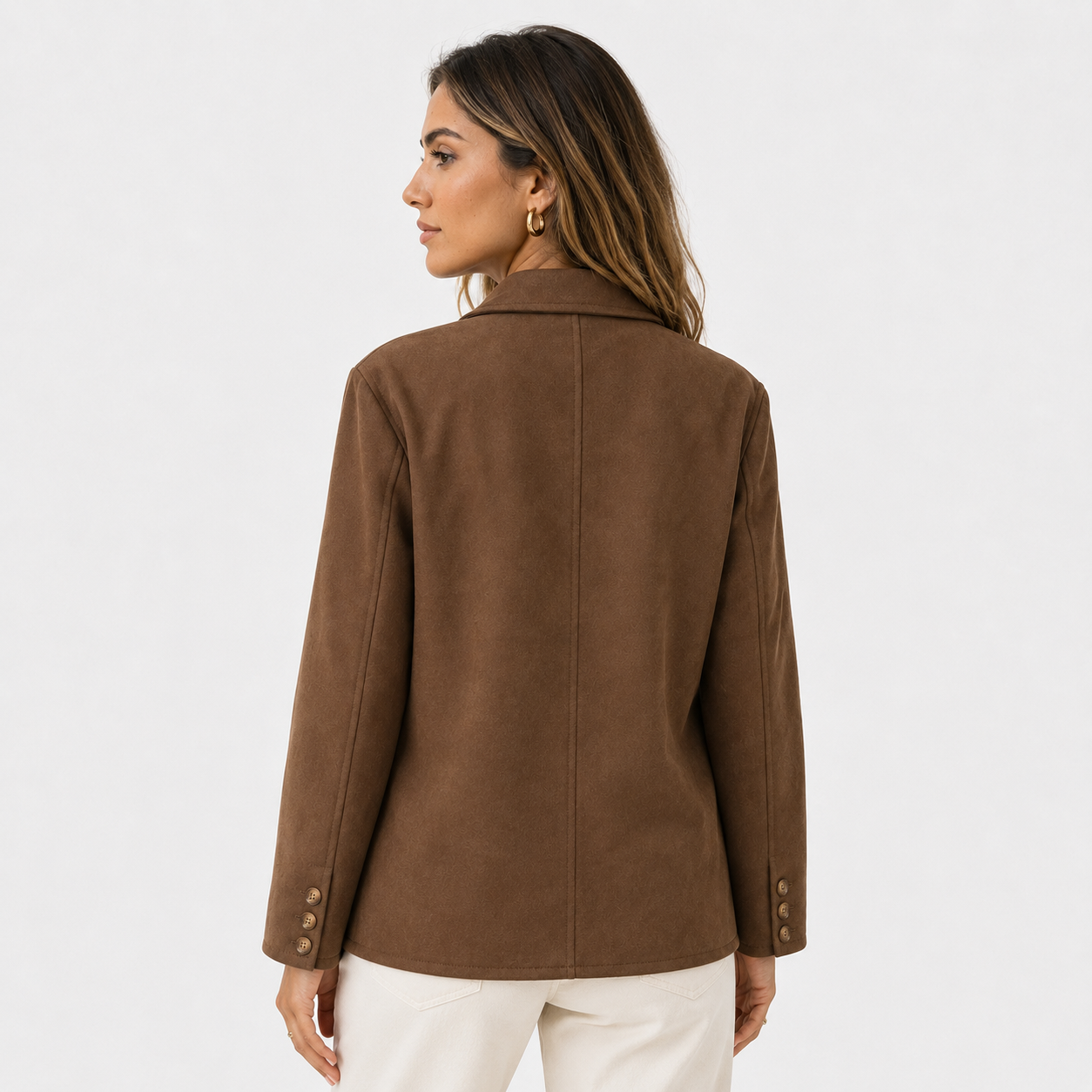 Veste Blazer Femme Marron 100% Polyester avec Poches
